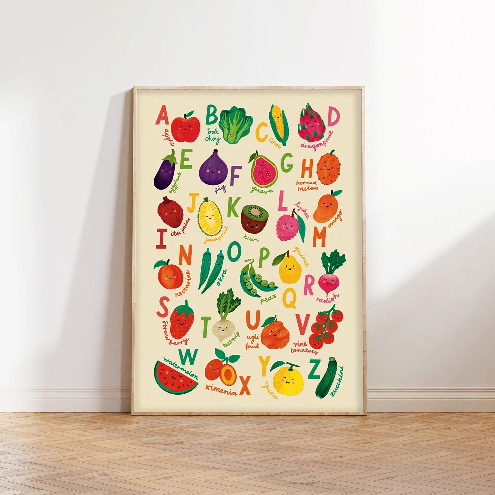 Lauren Sissons Studio - Illustrated Fruit & Veg Alphabet A3 Wall Art Print
