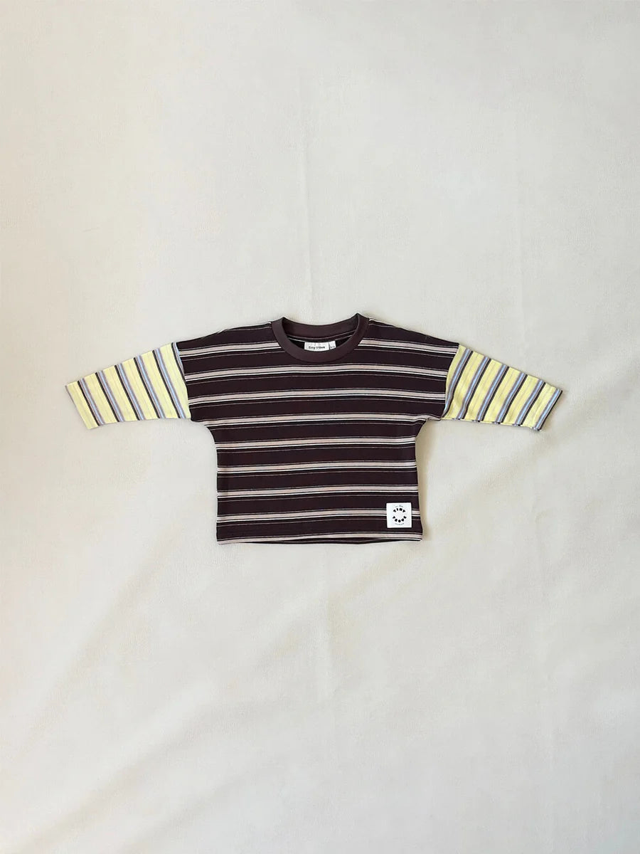 Tiny Trove - Rowan Stripe Cotton Long Sleeve Tee - Brown/Yellow Stripe