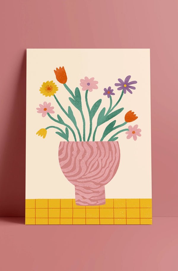 Illustrated Flower Vase Wall Art Print