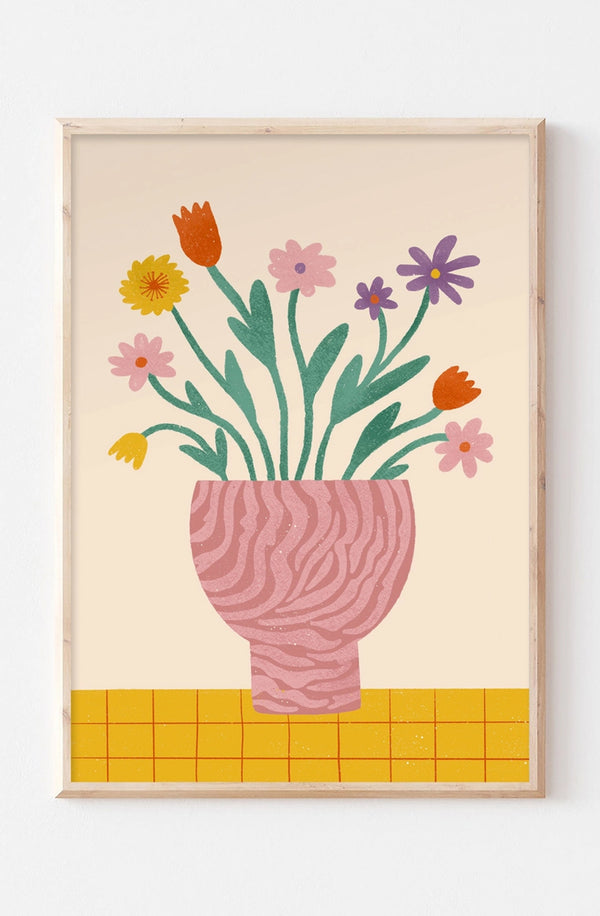 Illustrated Flower Vase Wall Art Print