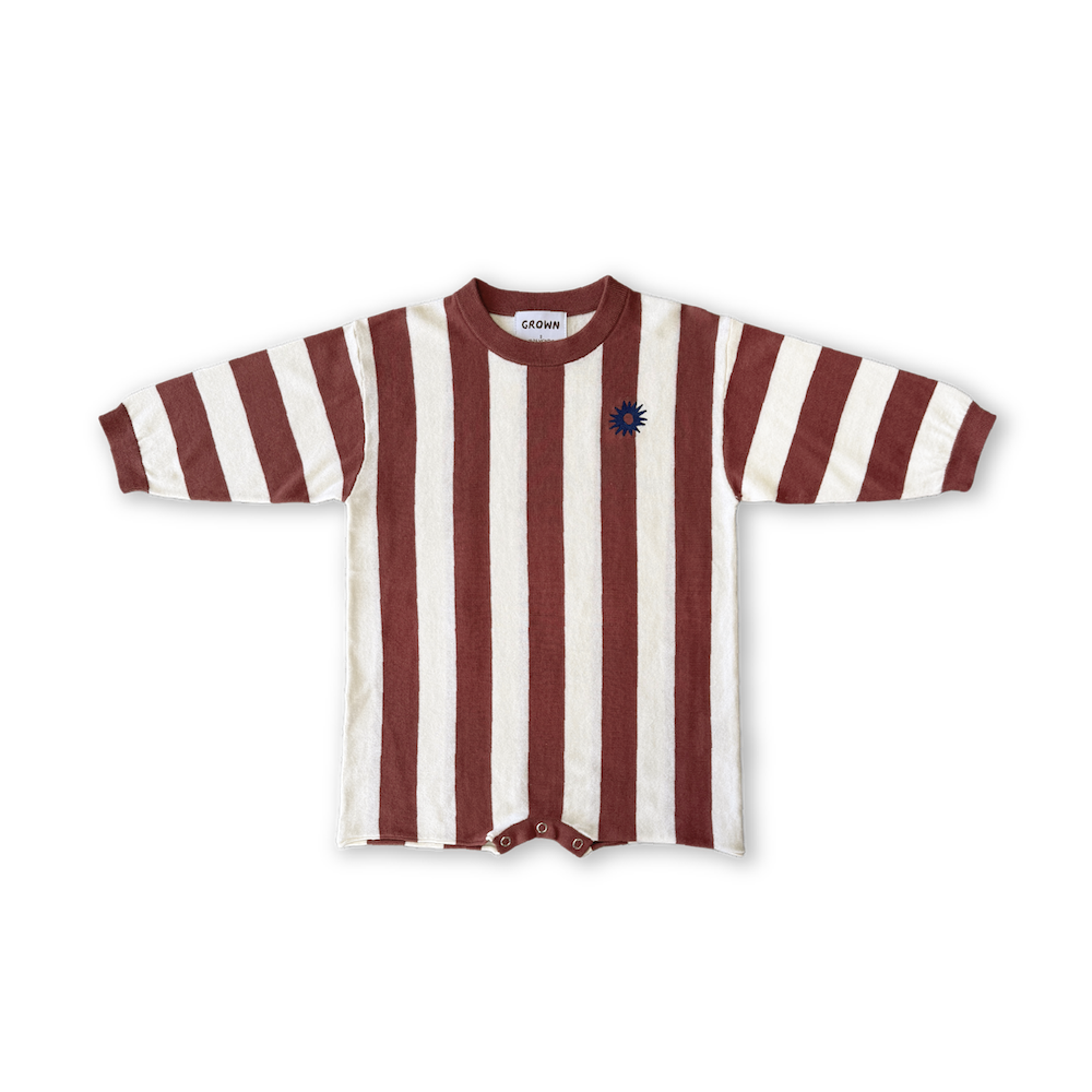 Grown - Organic Knitted Stripe Romper Maroon