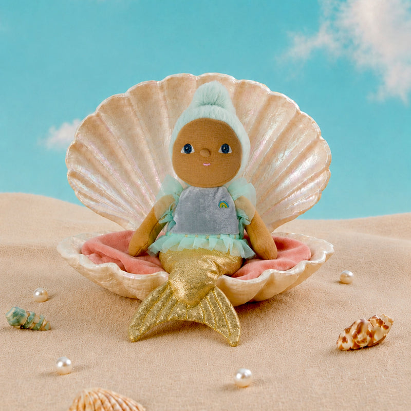 Dinky Dinkum Maya Mermaid lifestyle shot in seashell setting