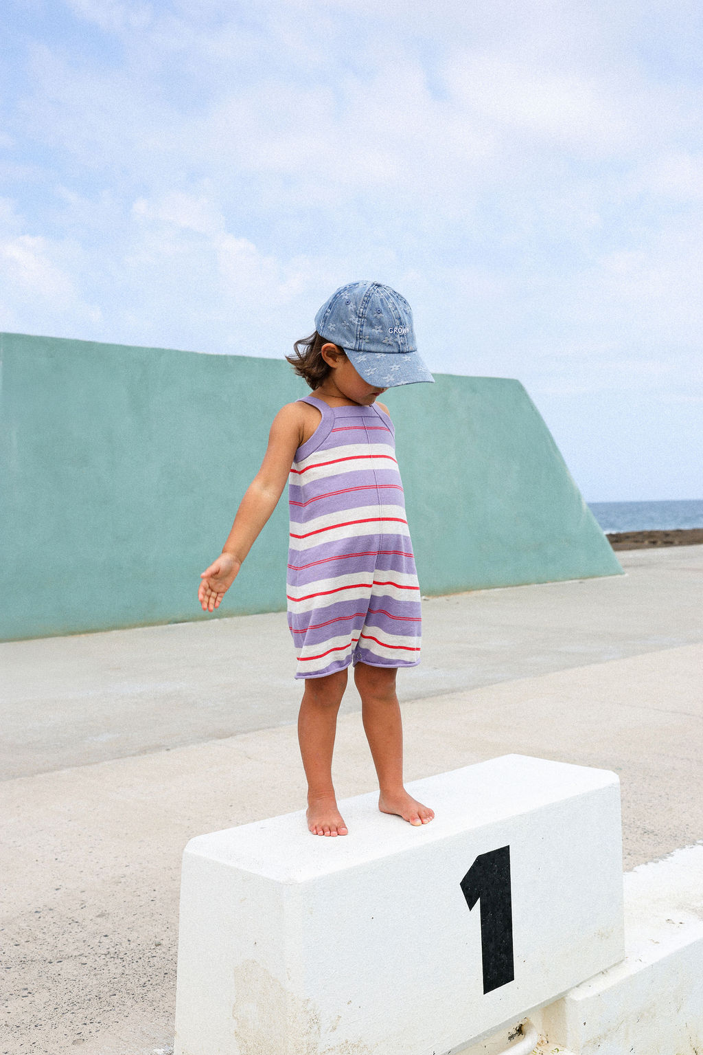 Grown - Organic Knitted Club Stripe Romper Mauve