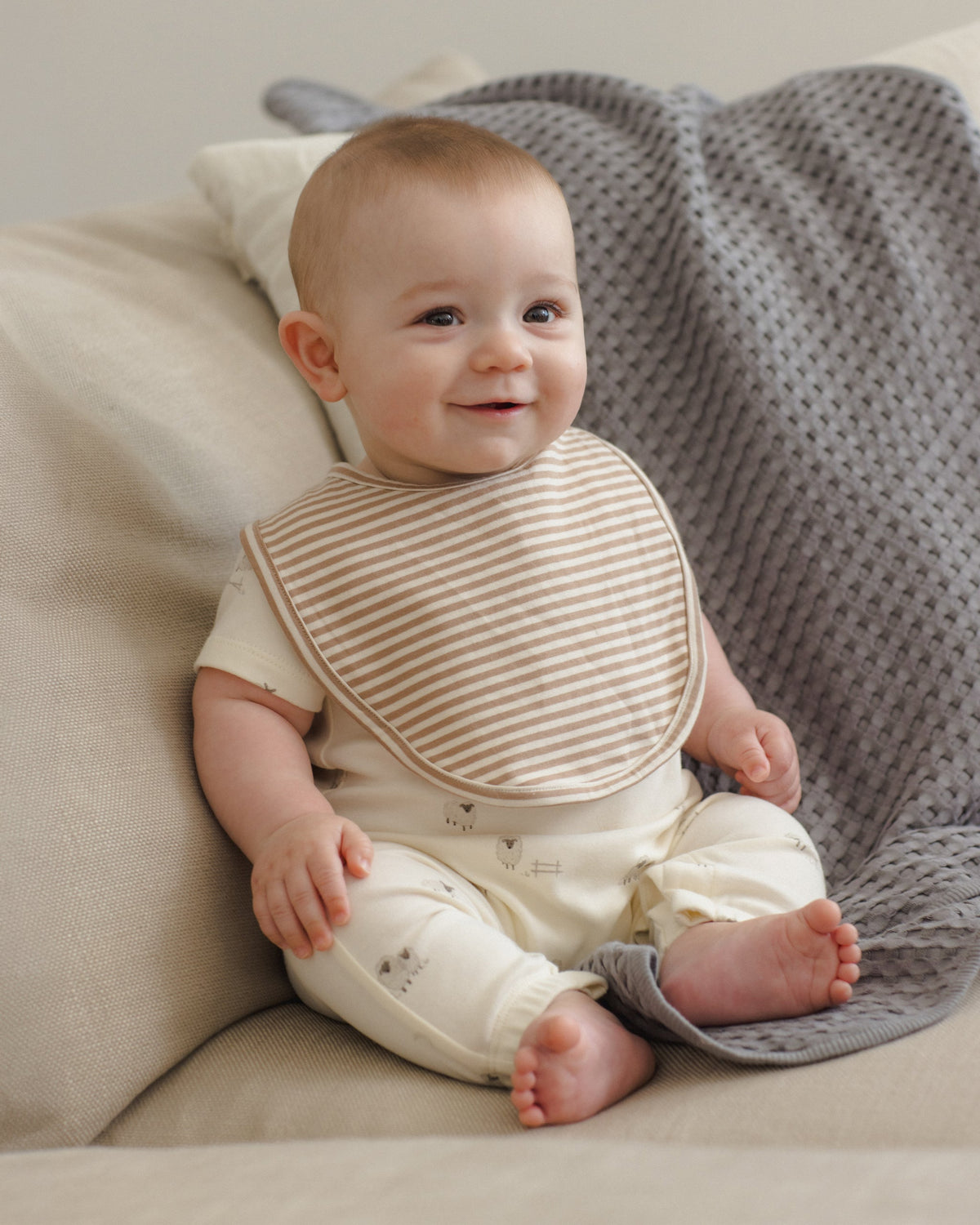 Jersey Snap Bib 2 Pack Bunnies Almond Stripe lifestyle