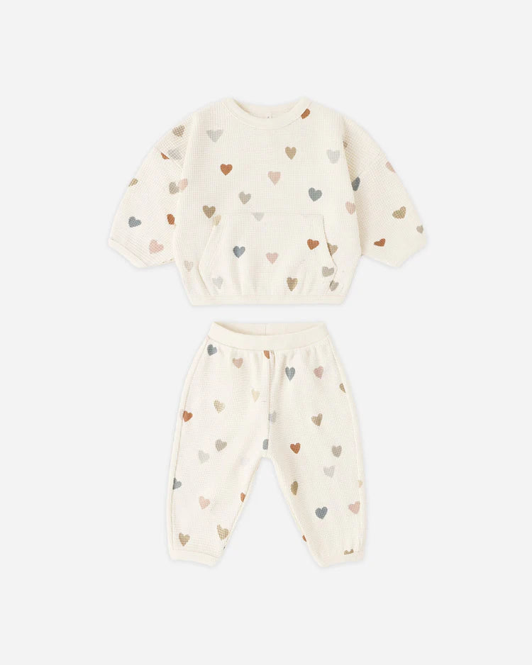 Quincy Mae - Waffle Sweater Set Confetti Hearts