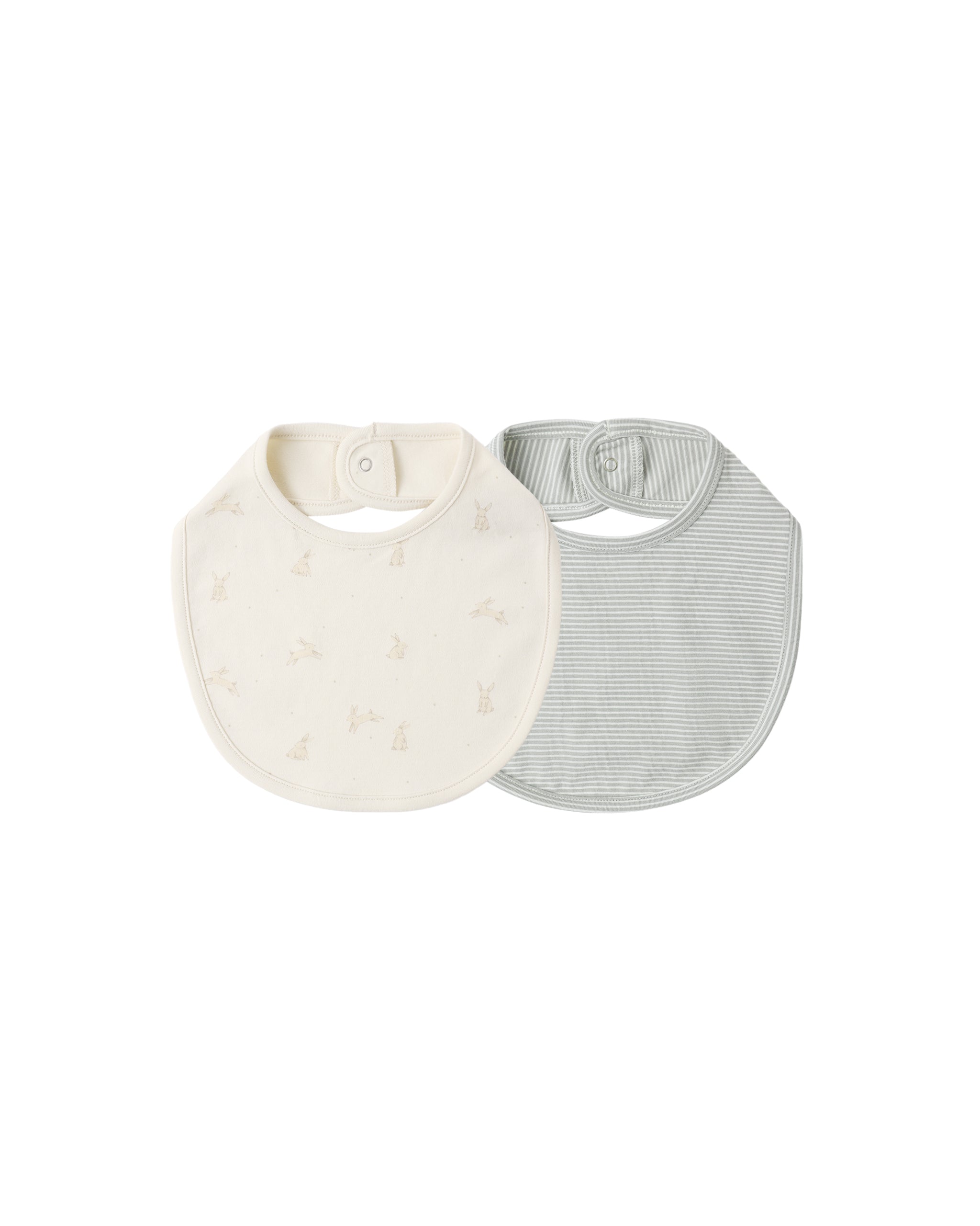 Quincy Mae - Jersey Snap Bib Pack Bunnies/Sage Microstripe