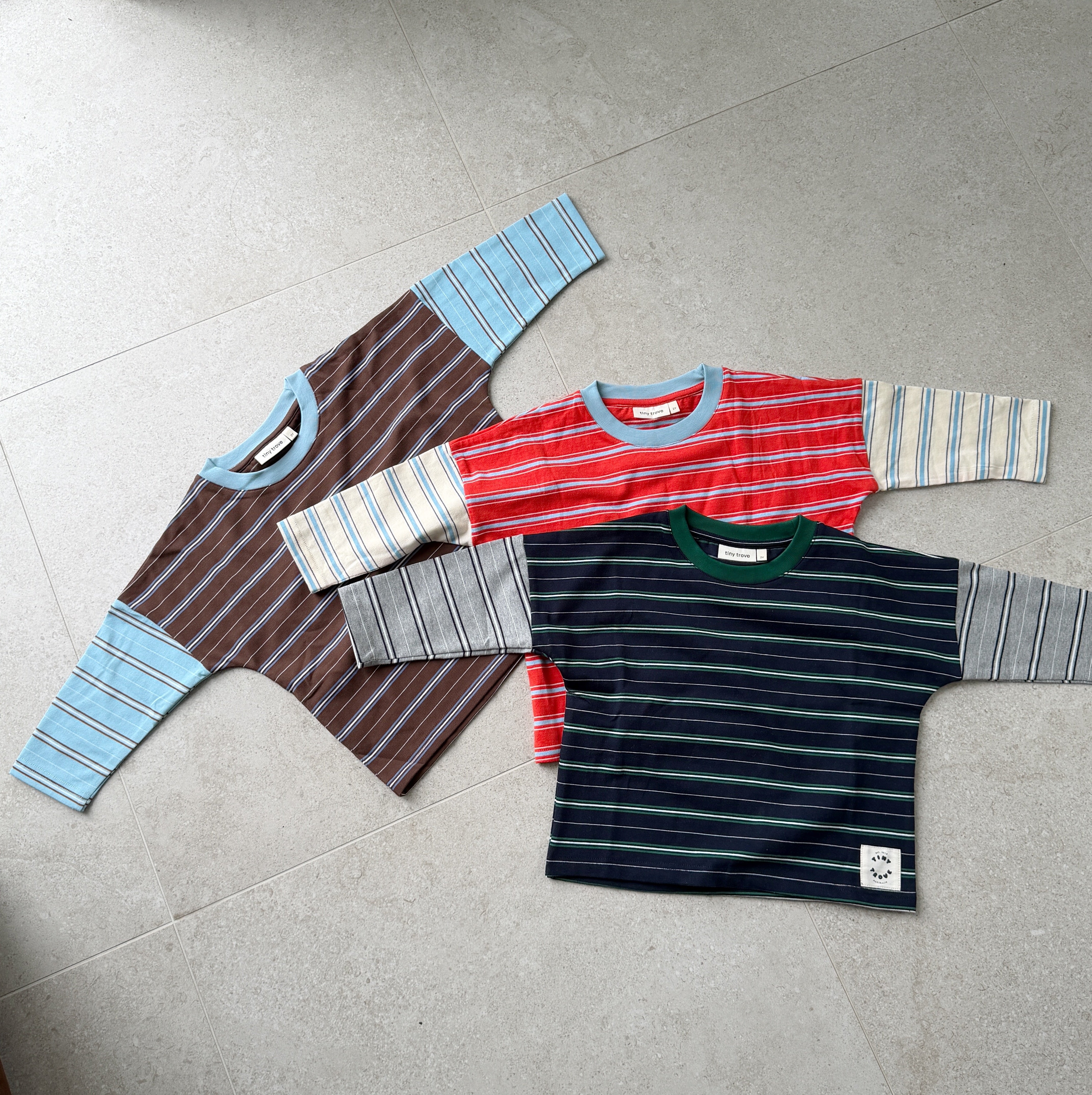 Tiny Trove - Rowan Stripe Cotton Long Sleeve Tee Navy/Grey