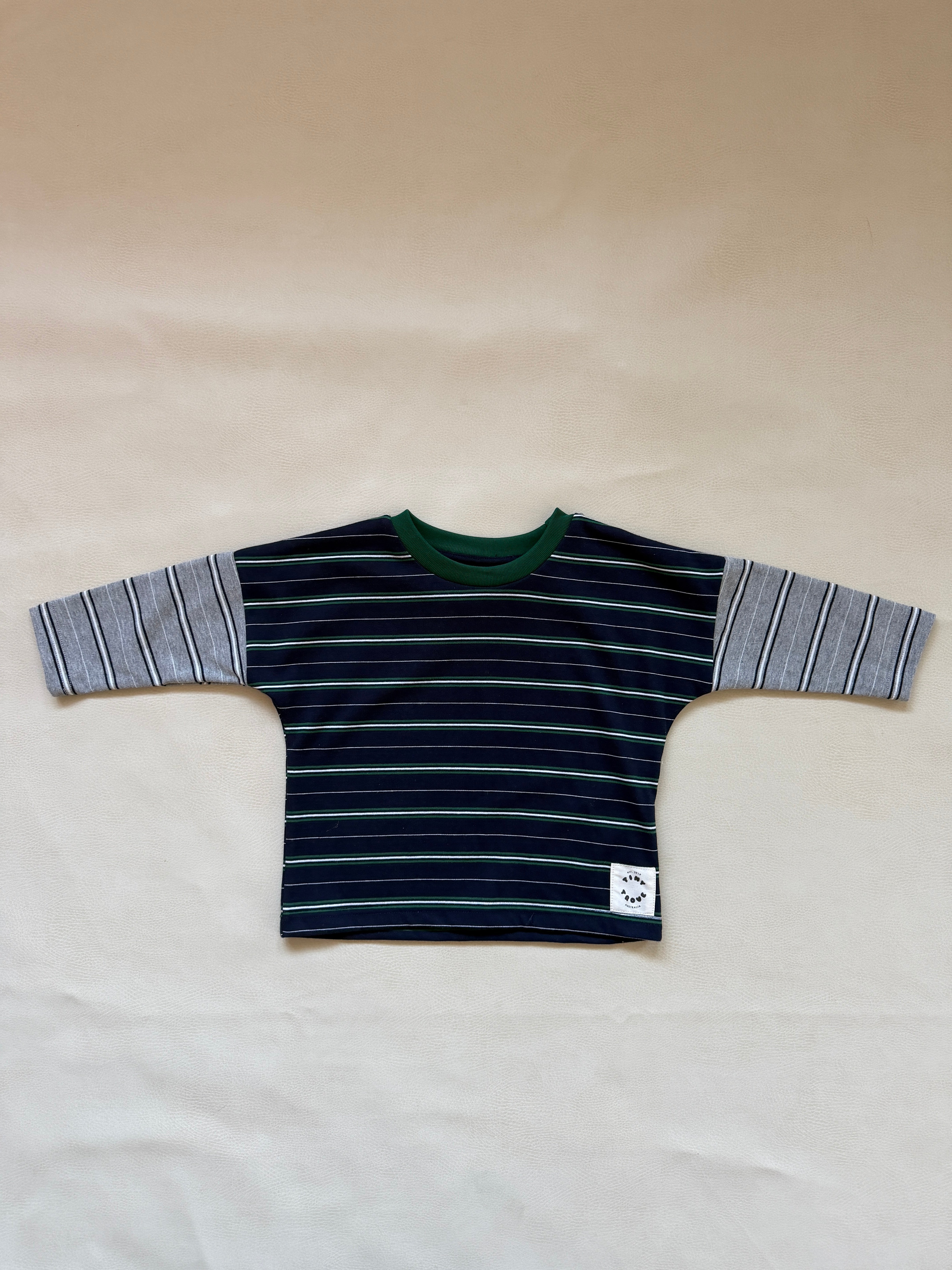 Tiny Trove - Rowan Stripe Cotton Long Sleeve Tee Navy/Grey