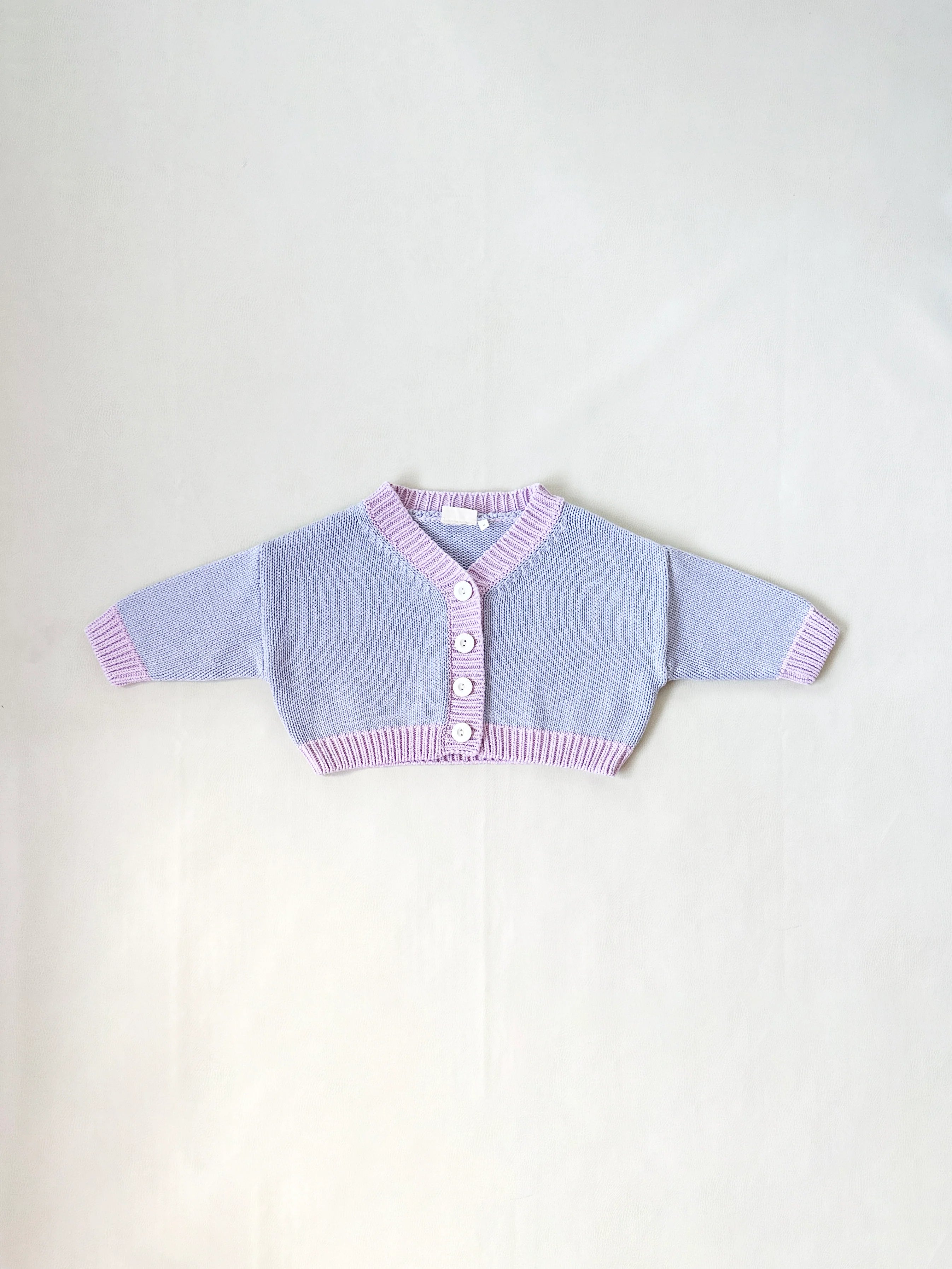Tiny Trove - Rye Cotton Knitted Cardigan Lilac/Pink - Size 5-6