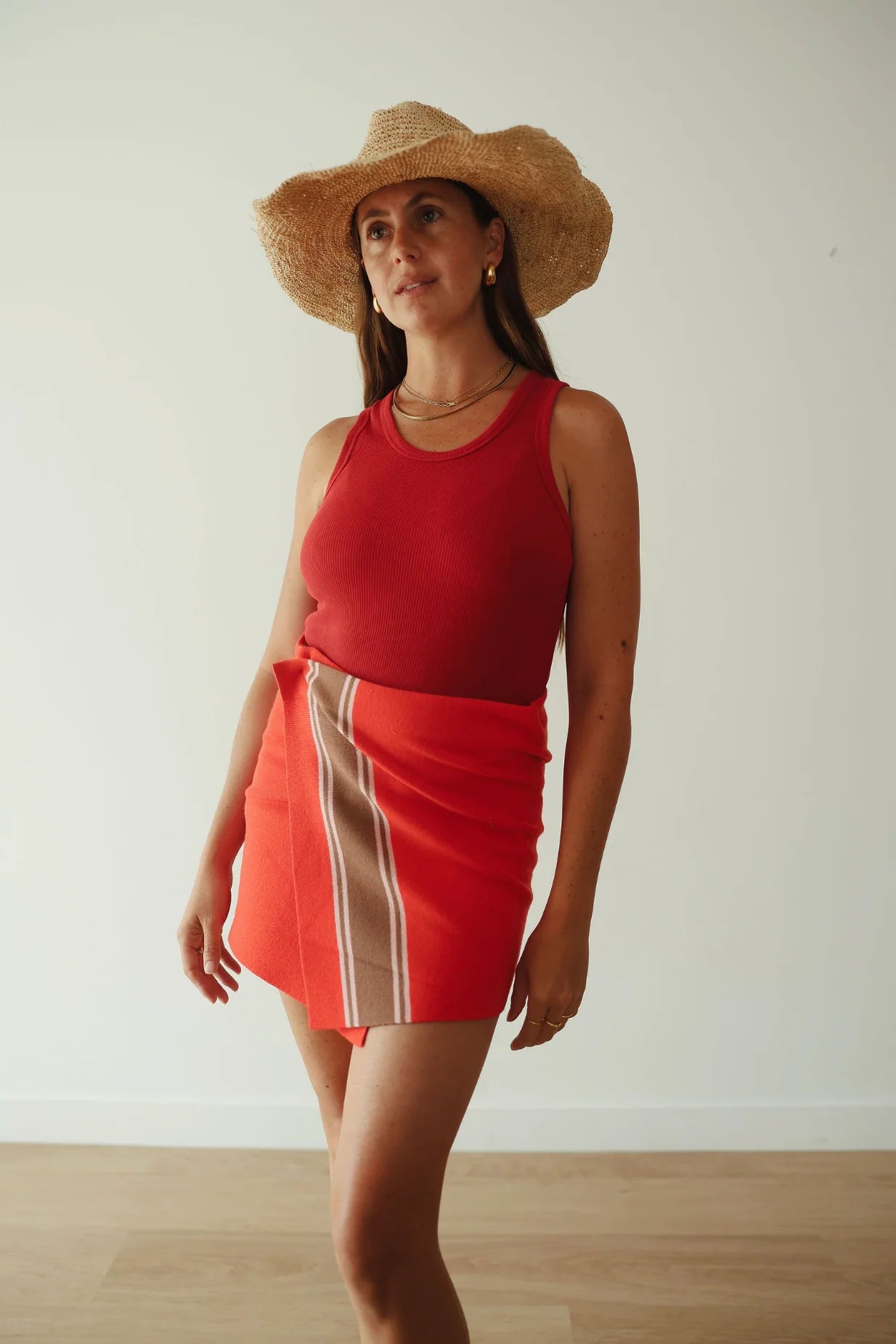 By Billie - Stripe Knit Skirt Red