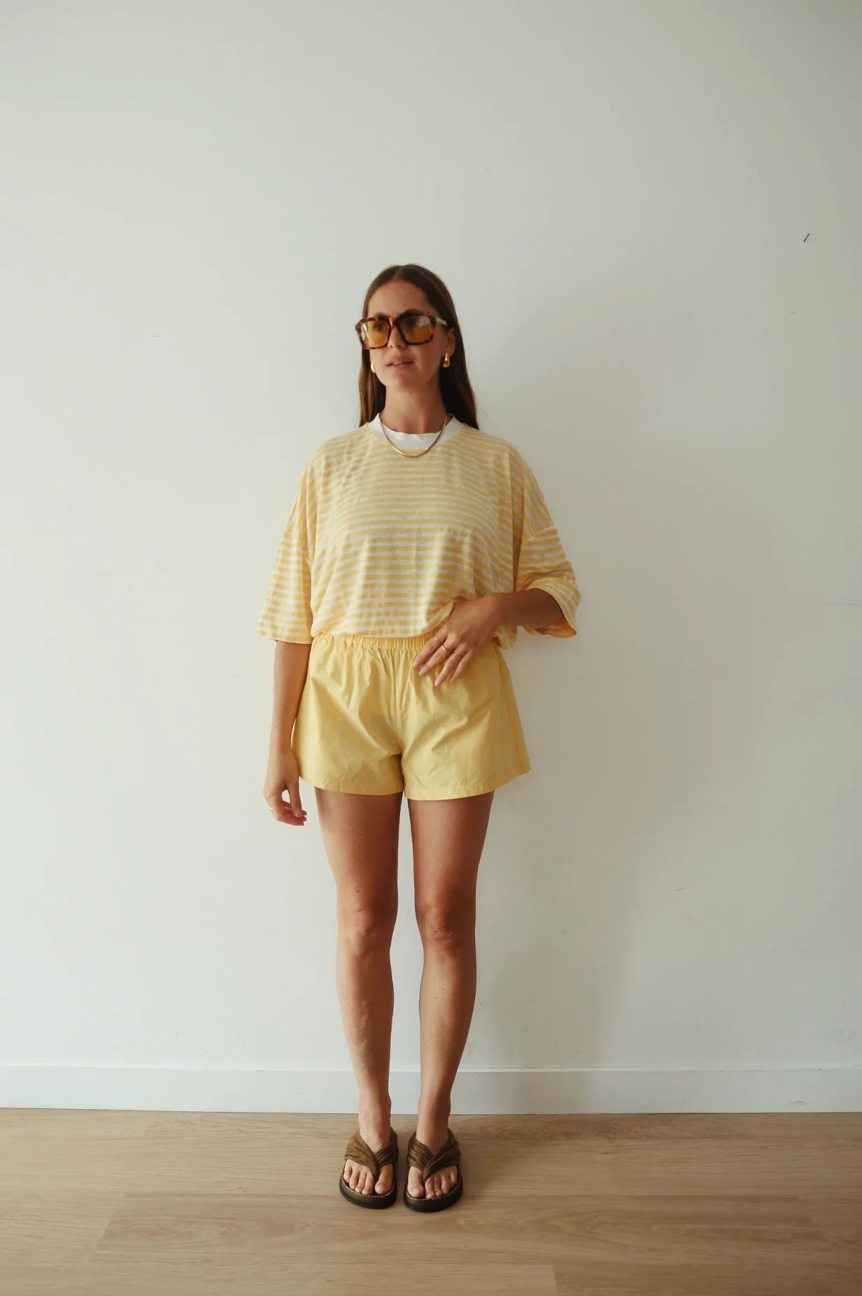 By Billie - Athletic Linen Blend Tee Yellow/White Stripe
