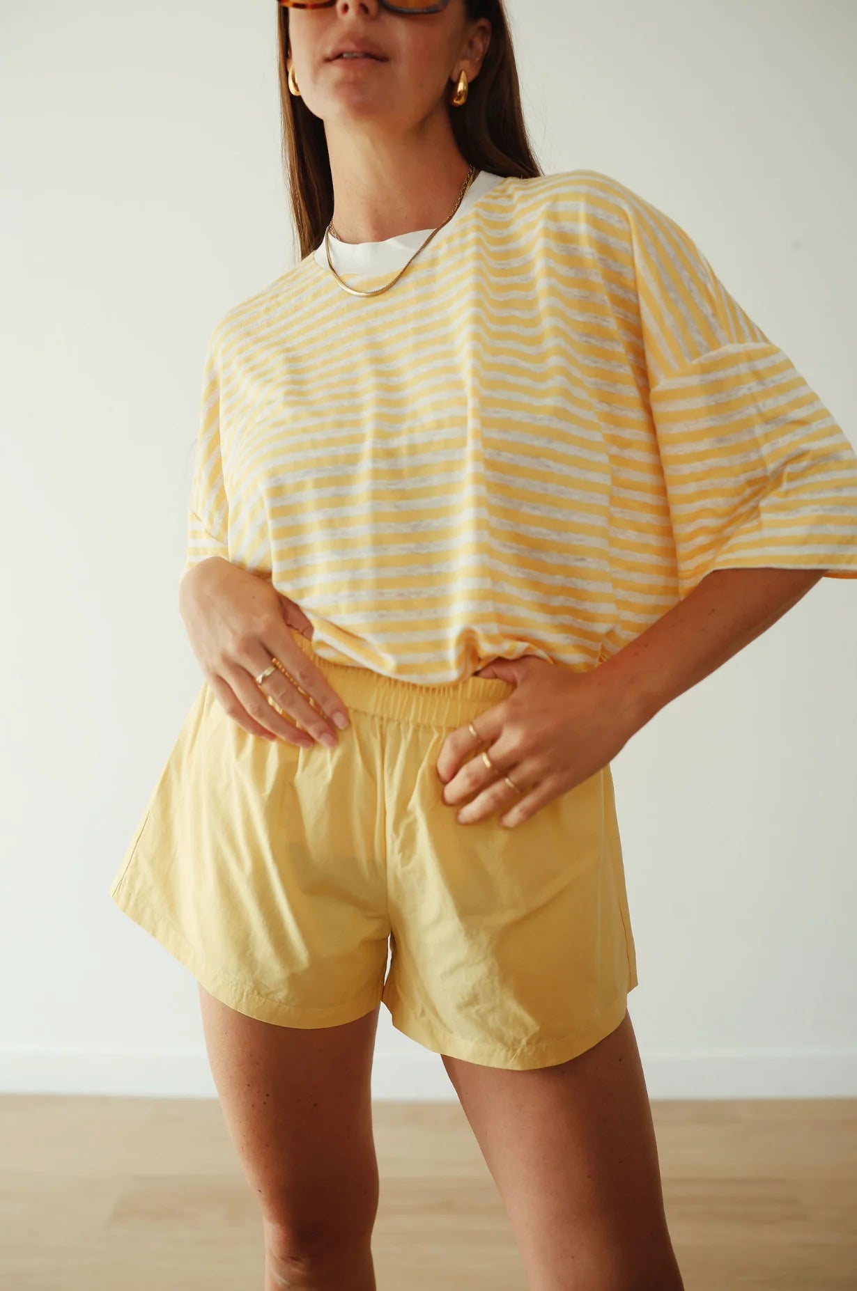 By Billie - Athletic Linen Blend Tee Yellow/White Stripe