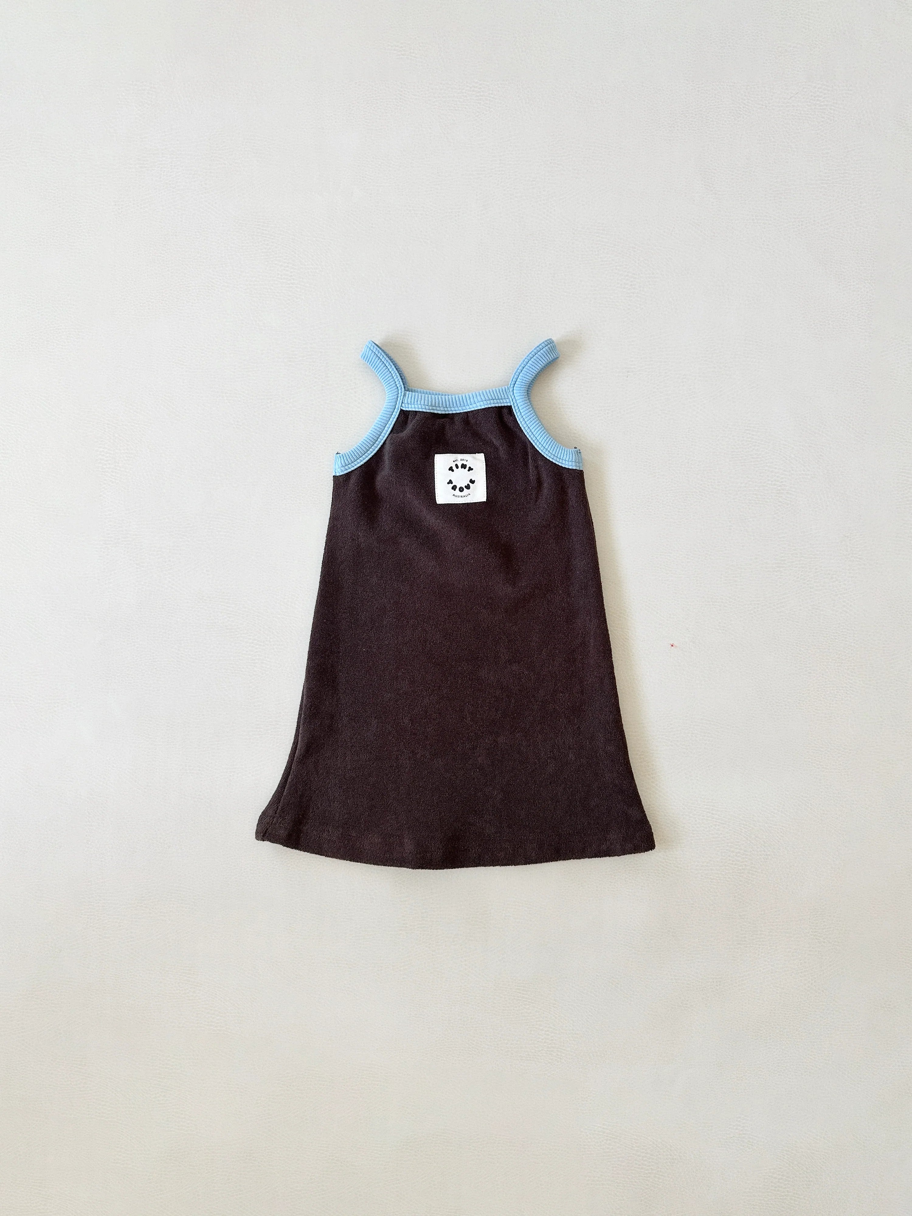 Tiny Trove - Stevie Terry Towelling Dress Dark Chocolate/Powder Blue