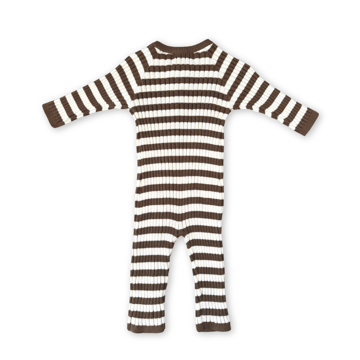Grown - Organic Rib Stripe Knit Zipper Jumpsuit Espresso & Milk