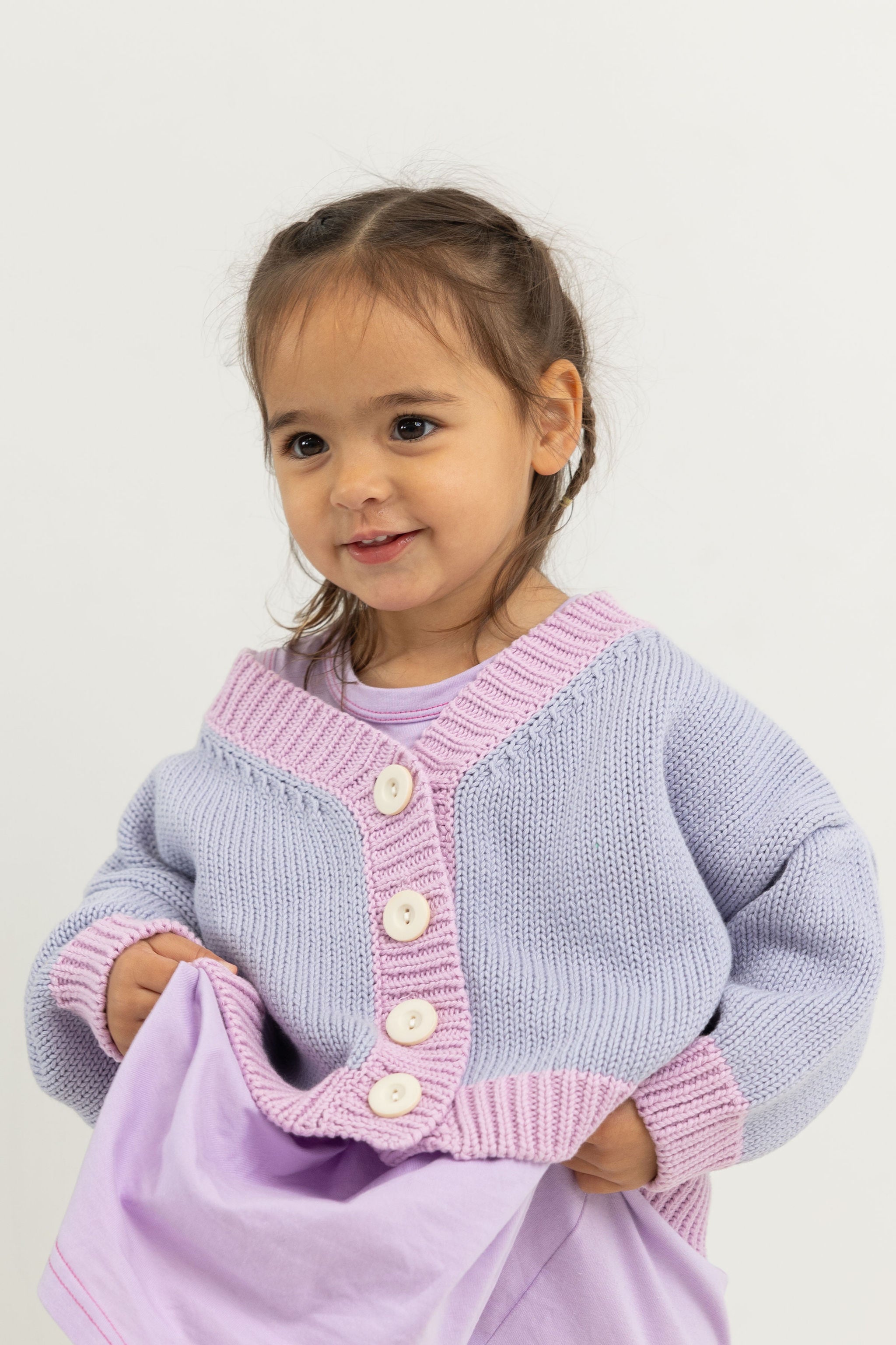 Tiny Trove - Rye Cotton Knitted Cardigan Lilac/Pink - Size 5-6