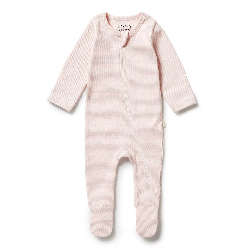 Wilson & Frenchy - Organic Stripe Rib Zipsuit with Feet Cantelope