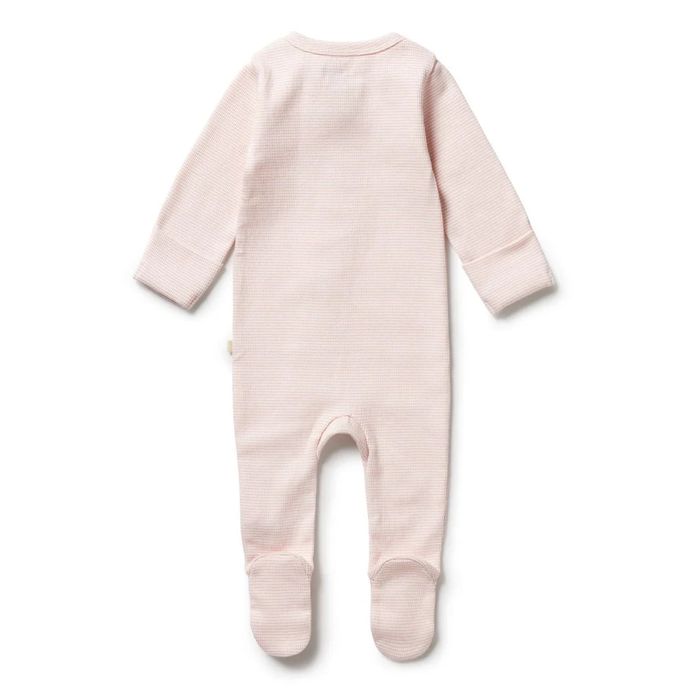 Wilson & Frenchy - Organic Stripe Rib Zipsuit with Feet Cantelope