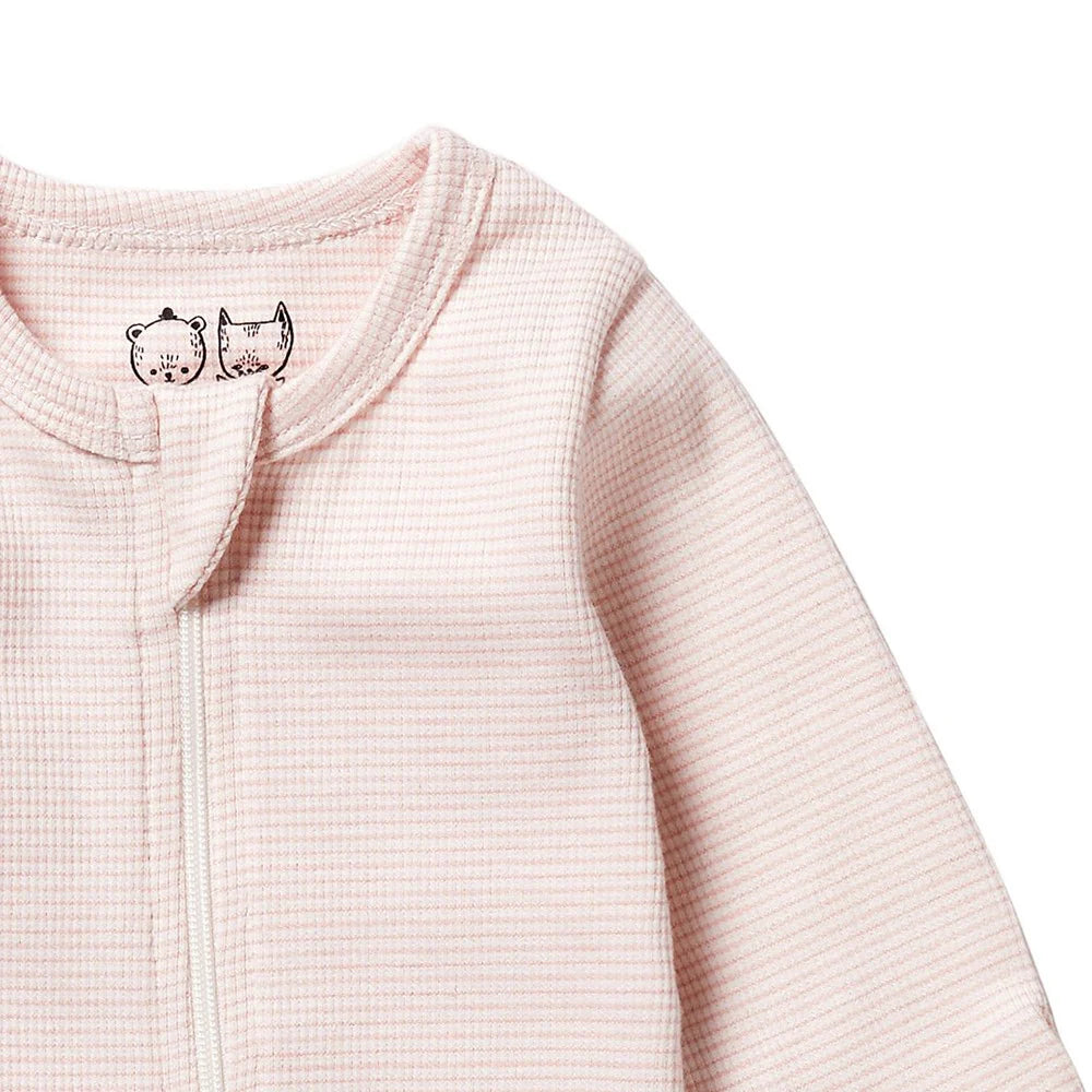 Wilson & Frenchy - Organic Stripe Rib Zipsuit with Feet Cantelope