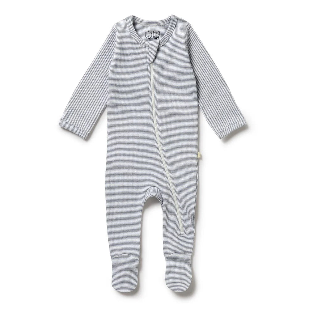 Wilson & Frenchy - Organic Stripe Rib Zipsuit with Rain Drop