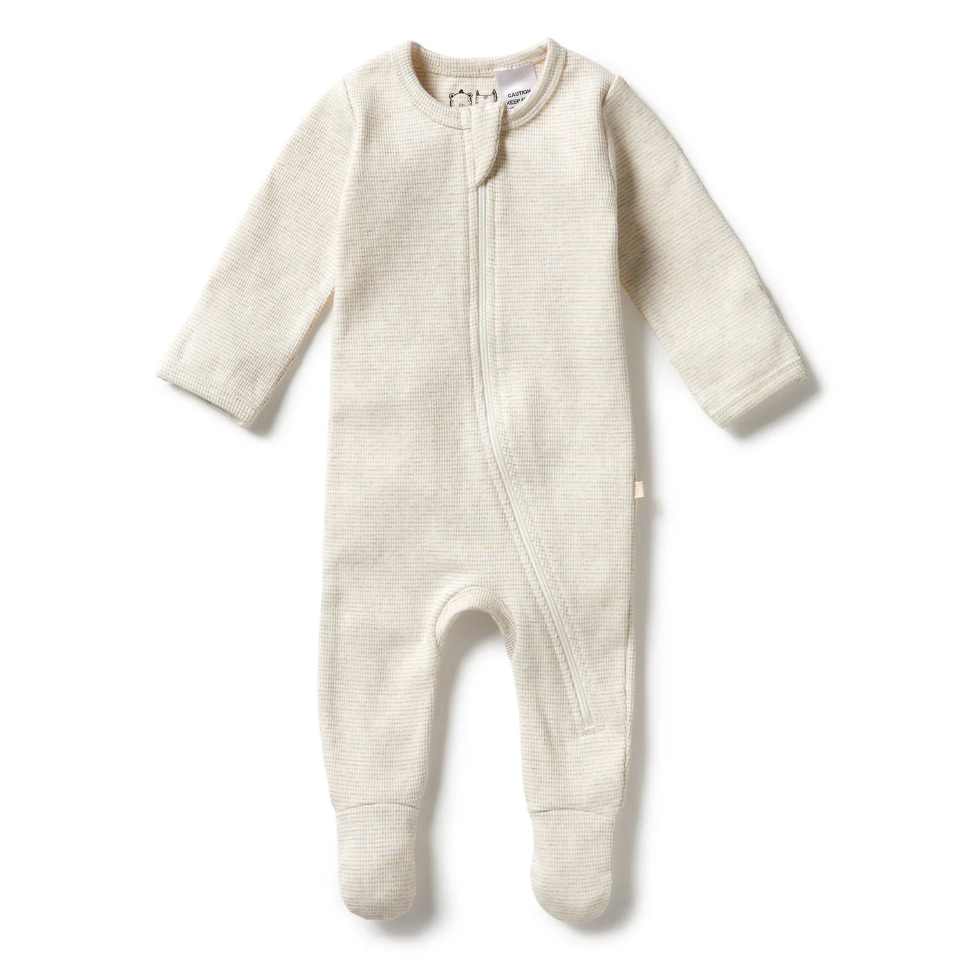Wilson & Frenchy - Organic Stripe Rib Zipsuit with Feet Oatmeal
