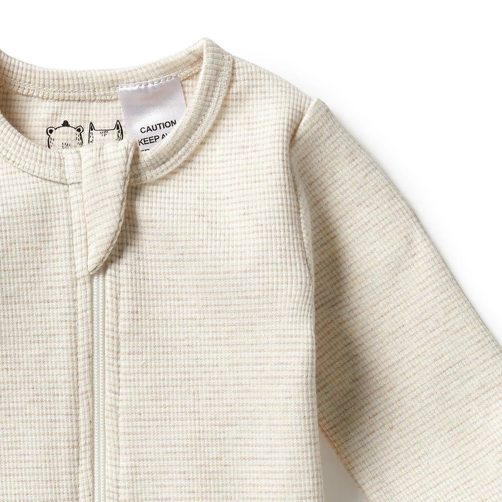 Wilson & Frenchy - Organic Stripe Rib Zipsuit with Feet Oatmeal