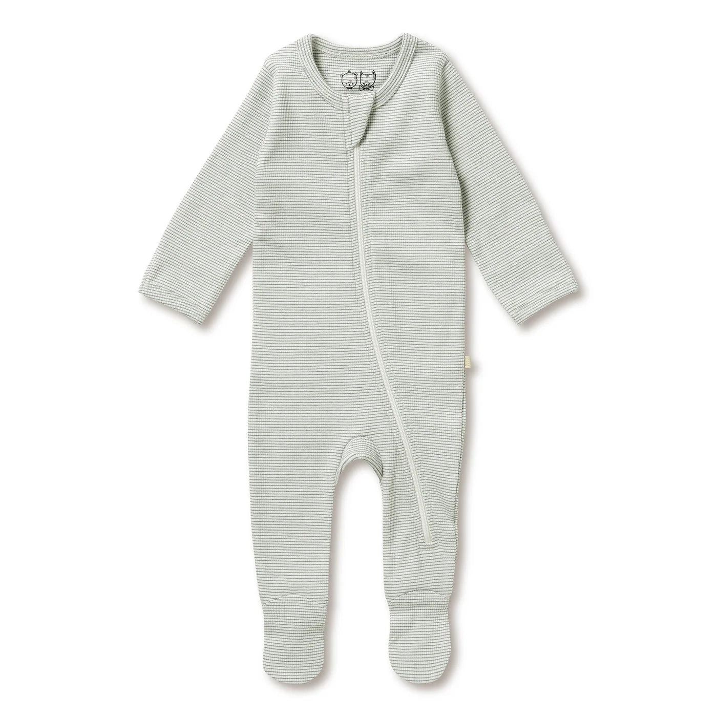 Wilson & Frenchy - Organic Stripe Rib Zipsuit with Feet Fern