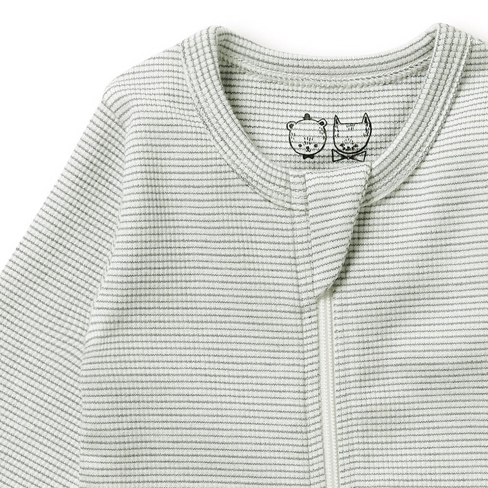 Wilson & Frenchy - Organic Stripe Rib Zipsuit with Feet Fern