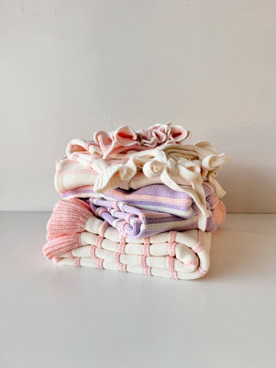Freckles The Label - Raised Stripe Knit Set Aster/Sweetpea/Snow