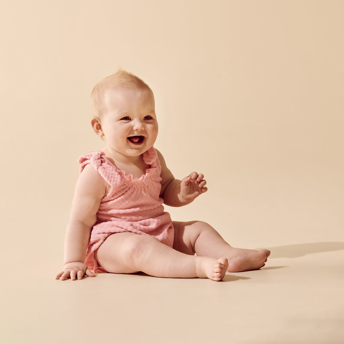 Wilson & Frenchy - Petal Pink Check Organic Terry Tie Playsuit