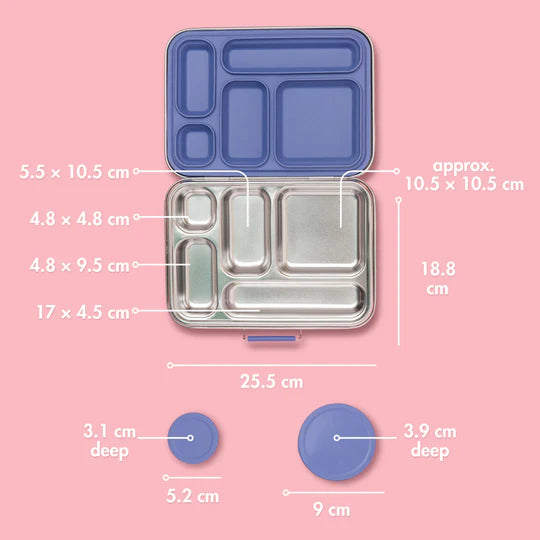 Nudie Rudie - Five Compartment Leakproof Stainless Steel Lunch Box Indigo
