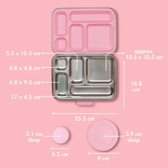 Nudie Rudie - Five Compartment Leakproof Stainless Steel Lunch Box Pink