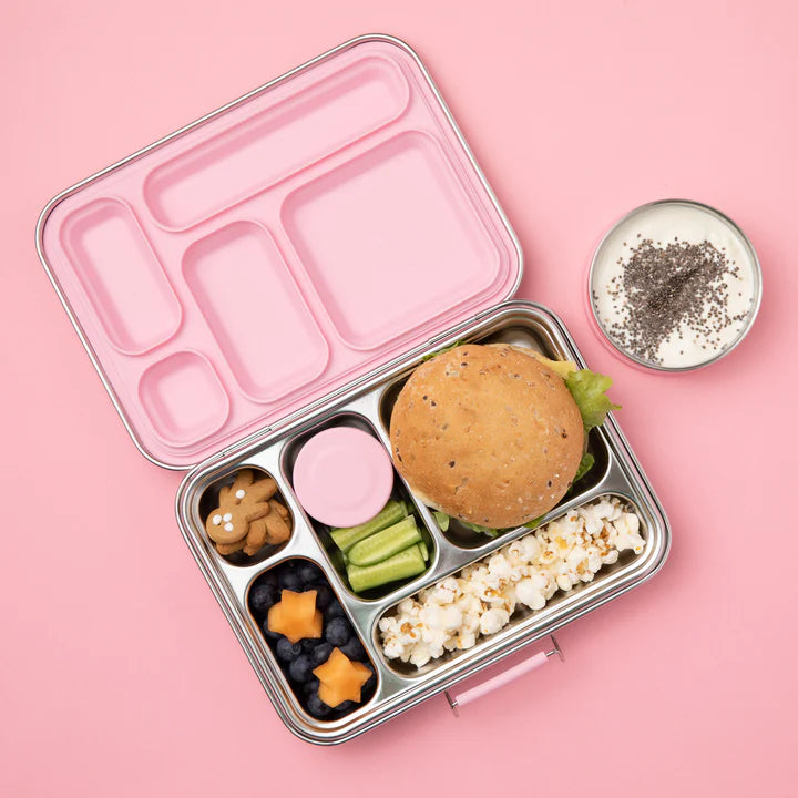 Nudie Rudie - Five Compartment Leakproof Stainless Steel Lunch Box Pink