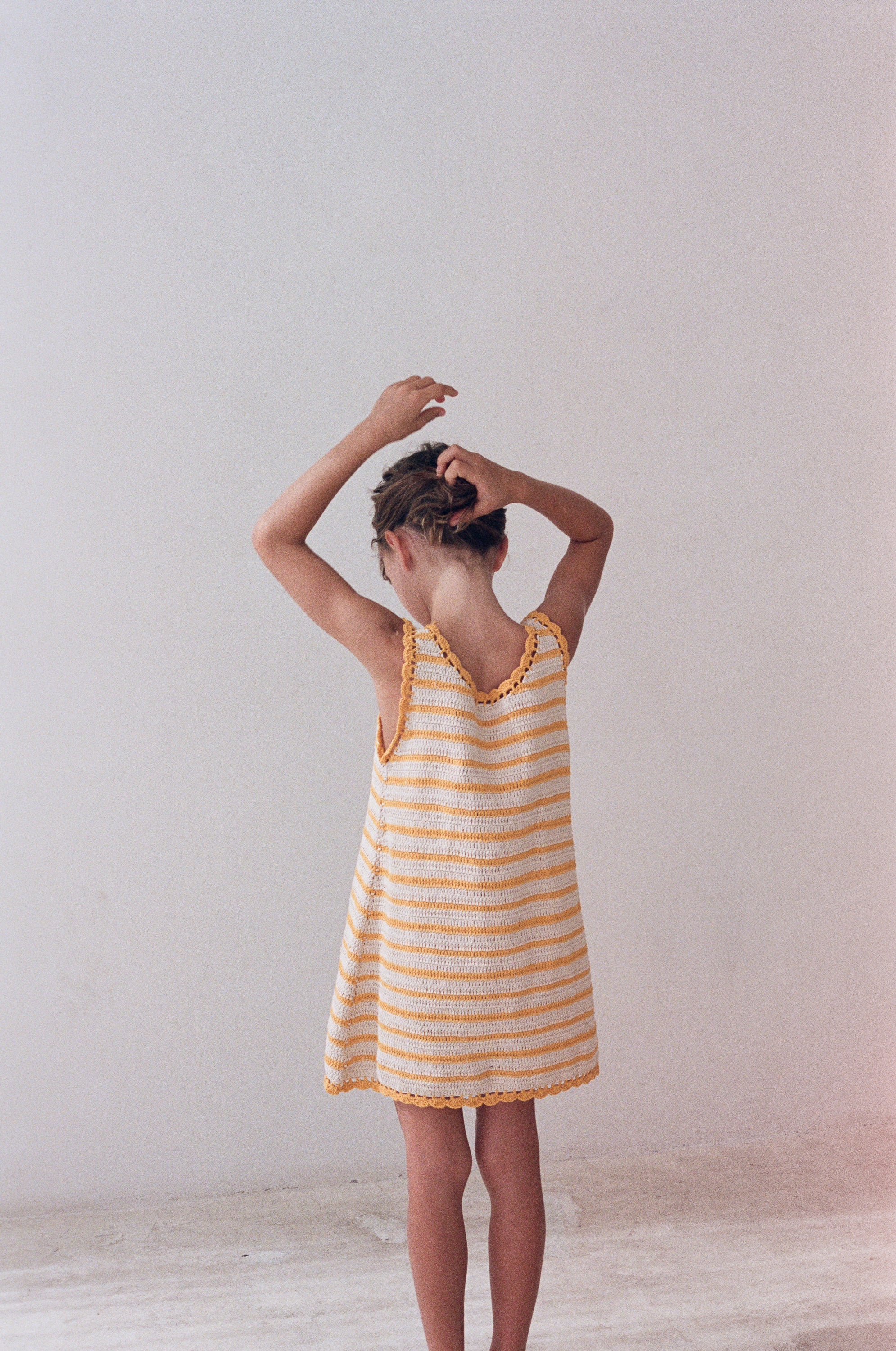 Illoura the Label - Crochet Mini Dress Mango Stripe