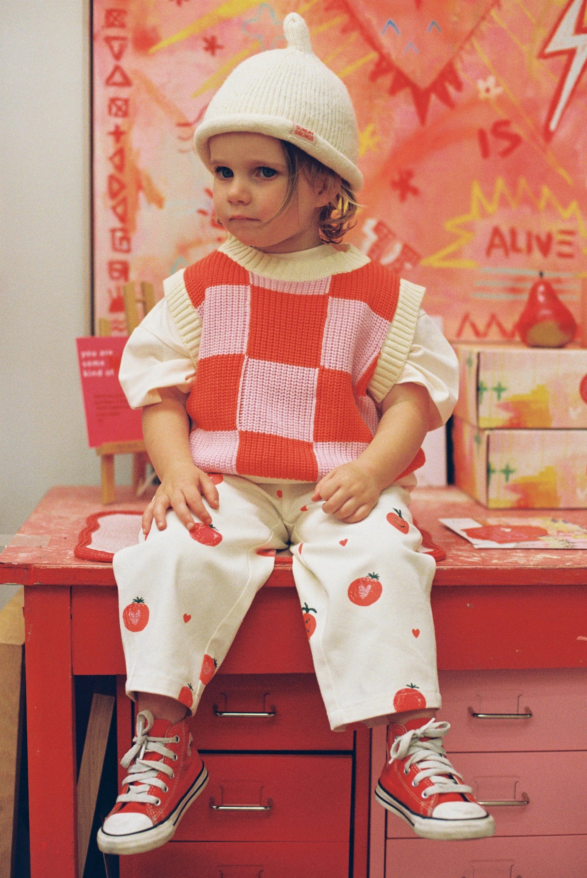 PRE-ORDER Sunday Siblings - Nonno Vest Pink & Orange Check