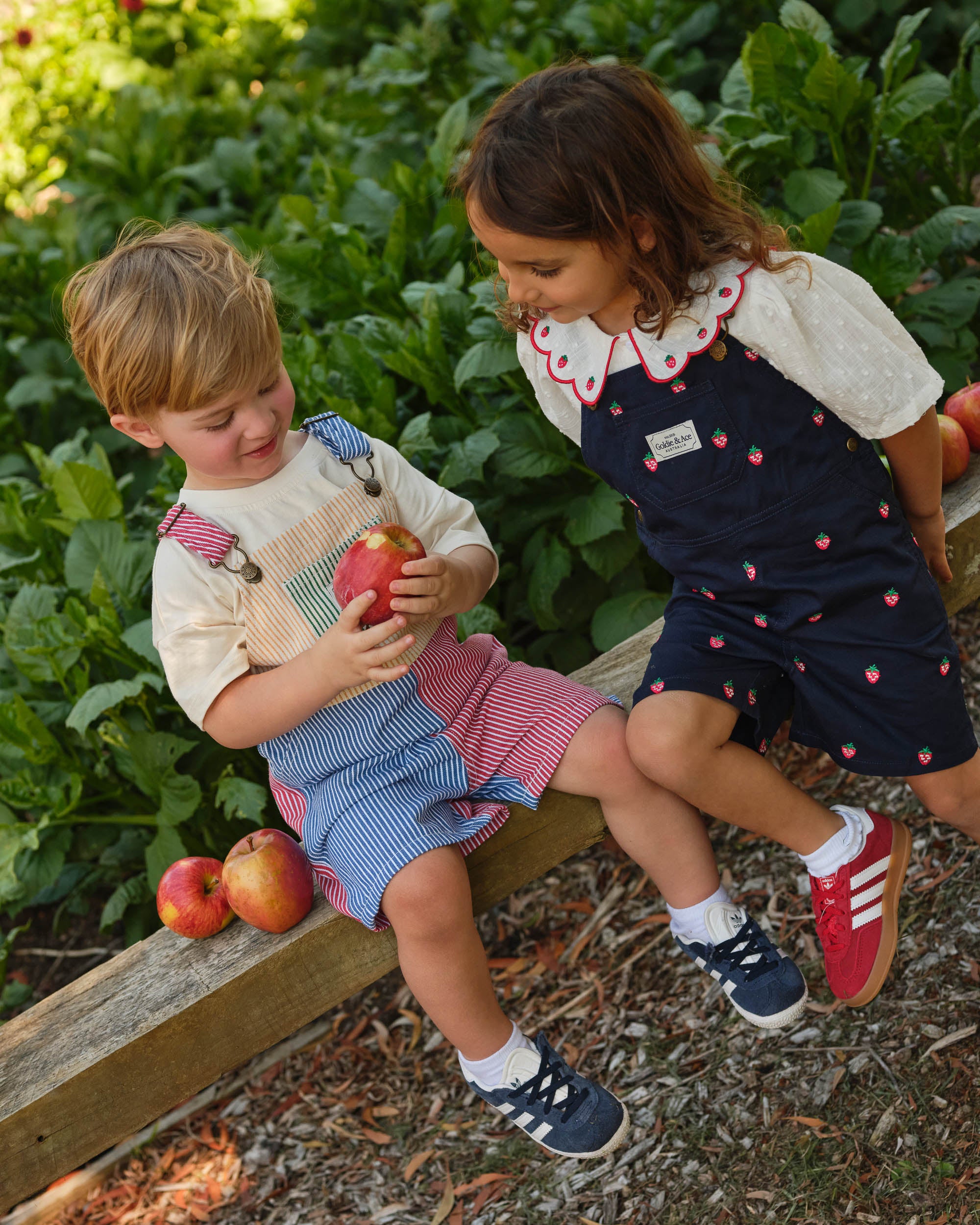 Goldie + Ace - Mini Strawberry Embroidered Burton Overalls