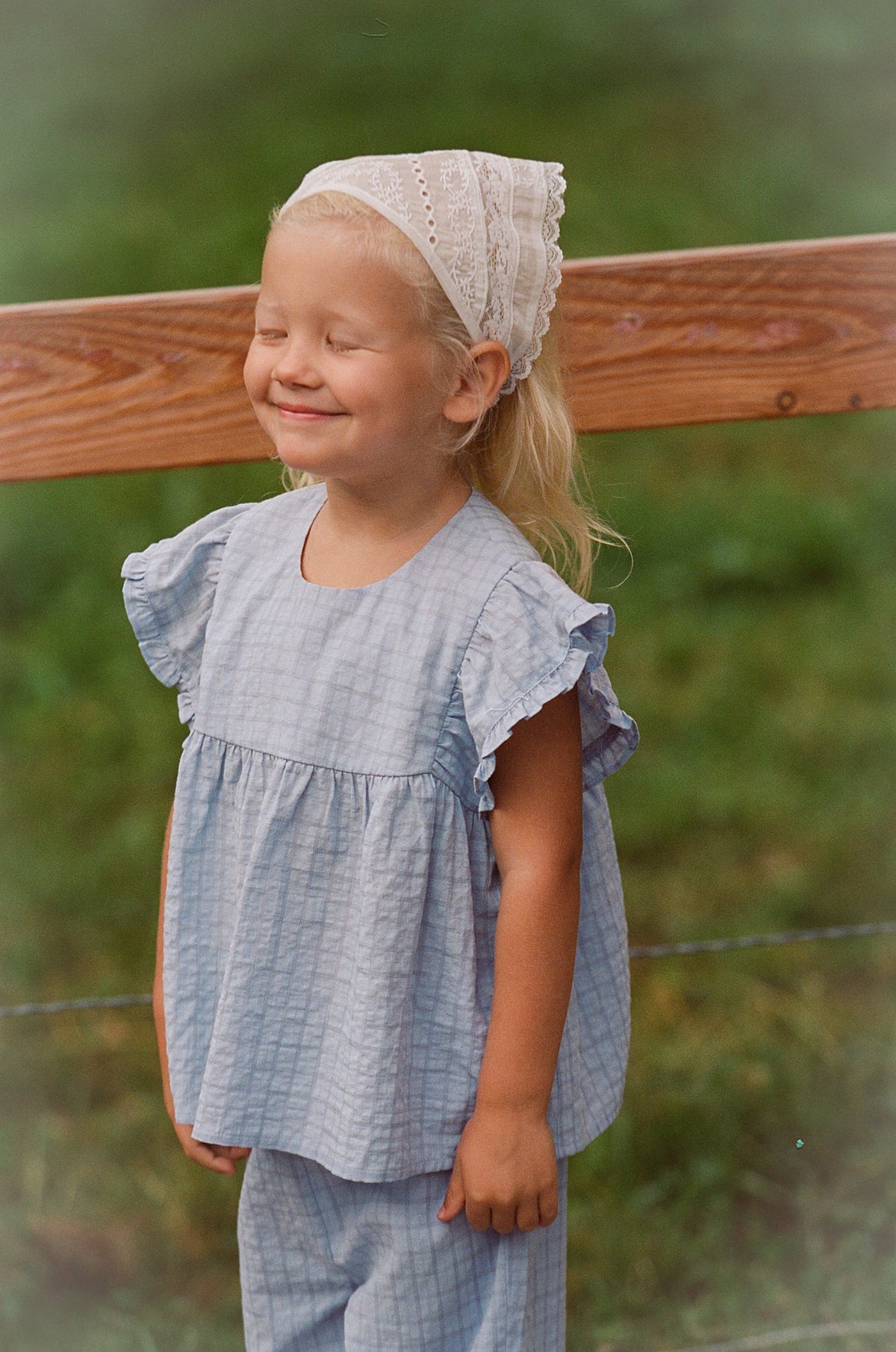 JUNI JNR - Daisy Blouse Sky Gingham