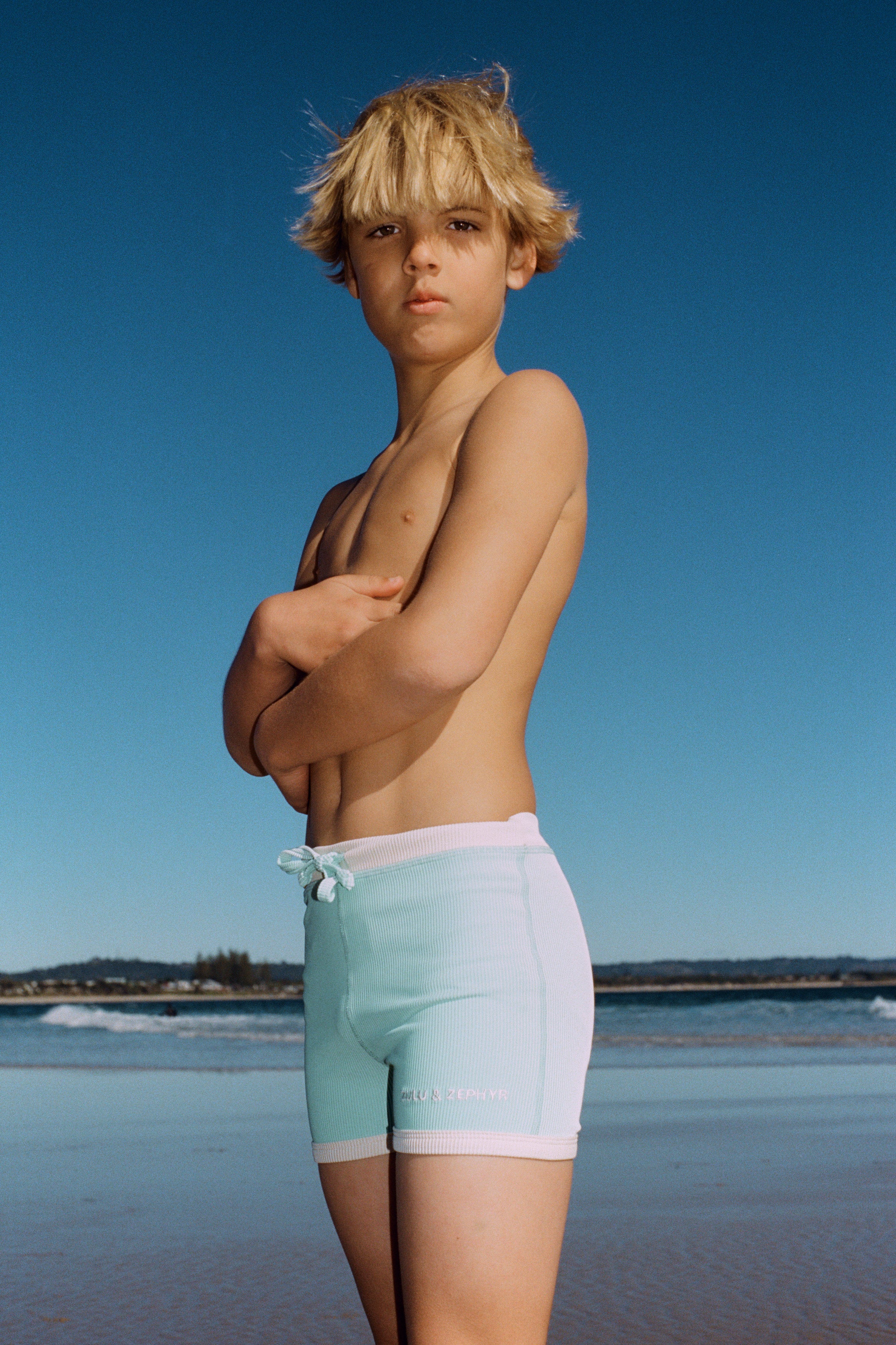 Zulu & Zephyr - Mini Stripe Surf Short Aqua