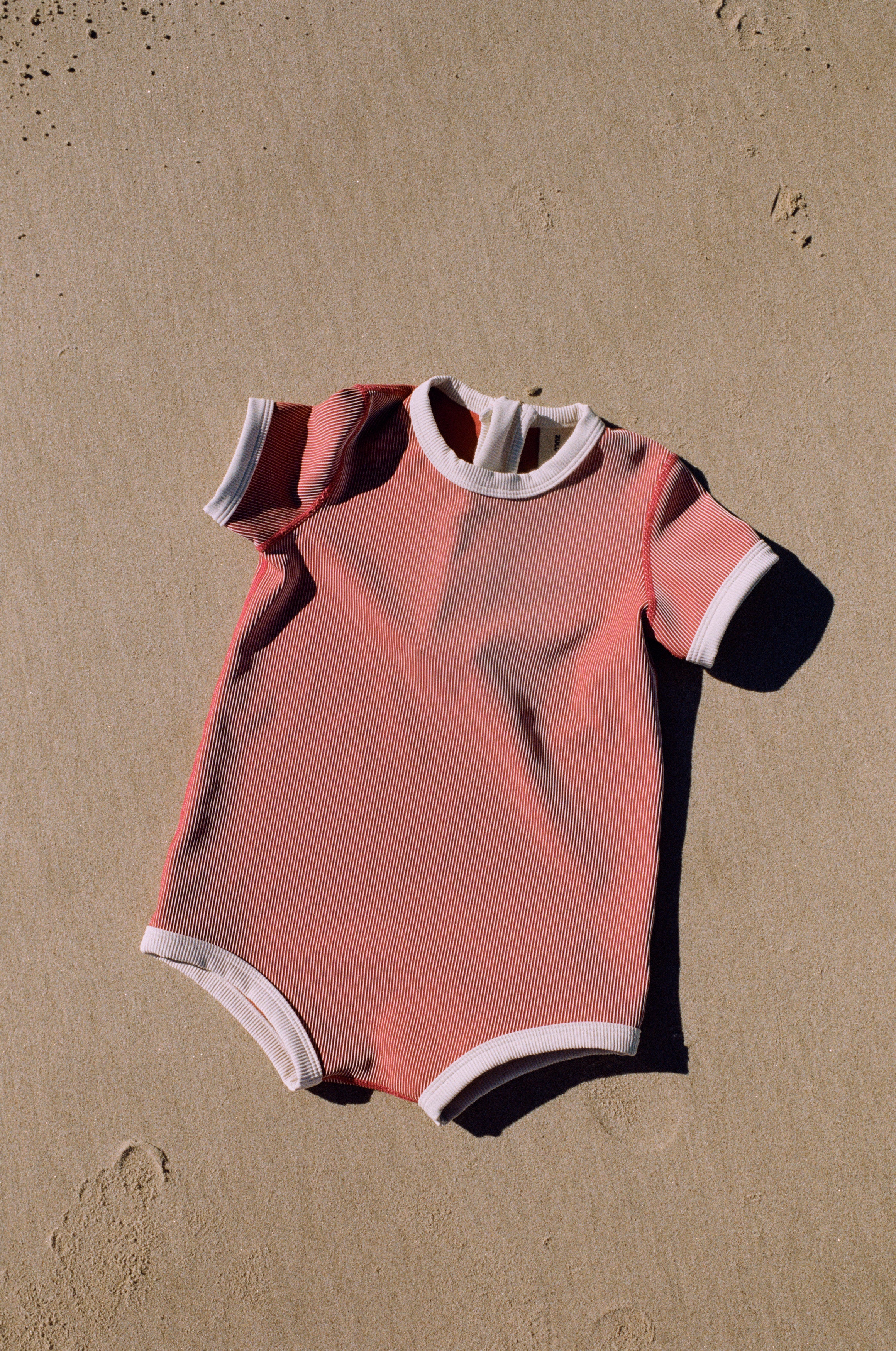 Zulu & Zephyr - Mini Stripe Infant Onesie Clay Red