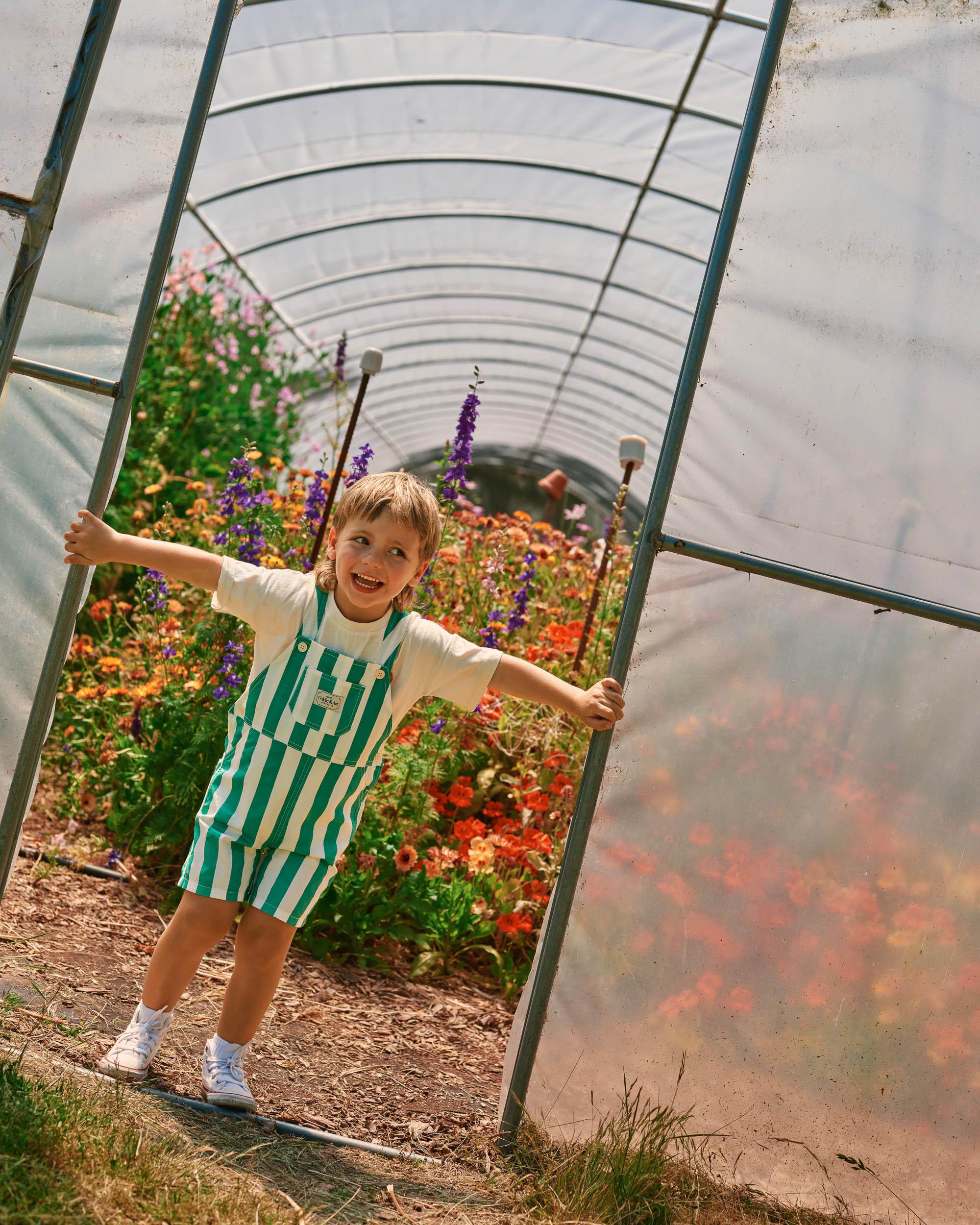 Goldie + Ace - Happy Stripe Button Burton Overalls