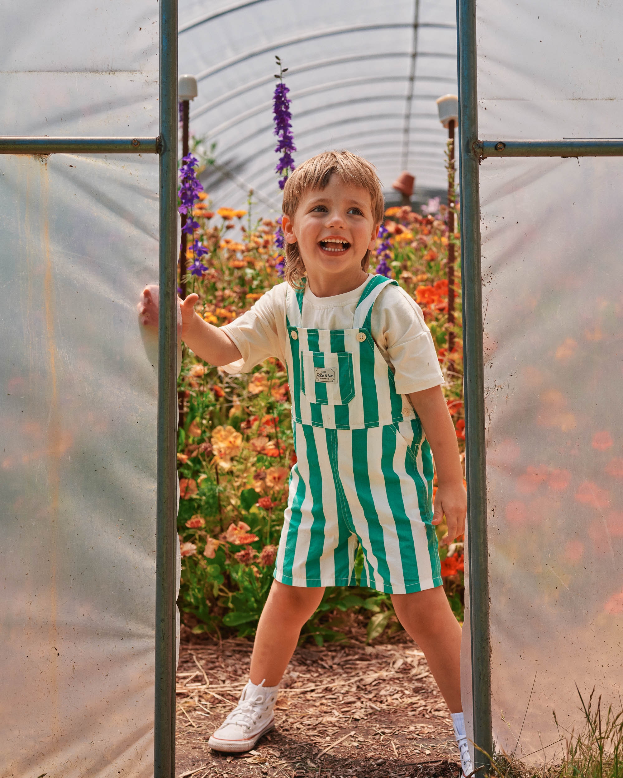 Goldie + Ace - Happy Stripe Button Burton Overalls