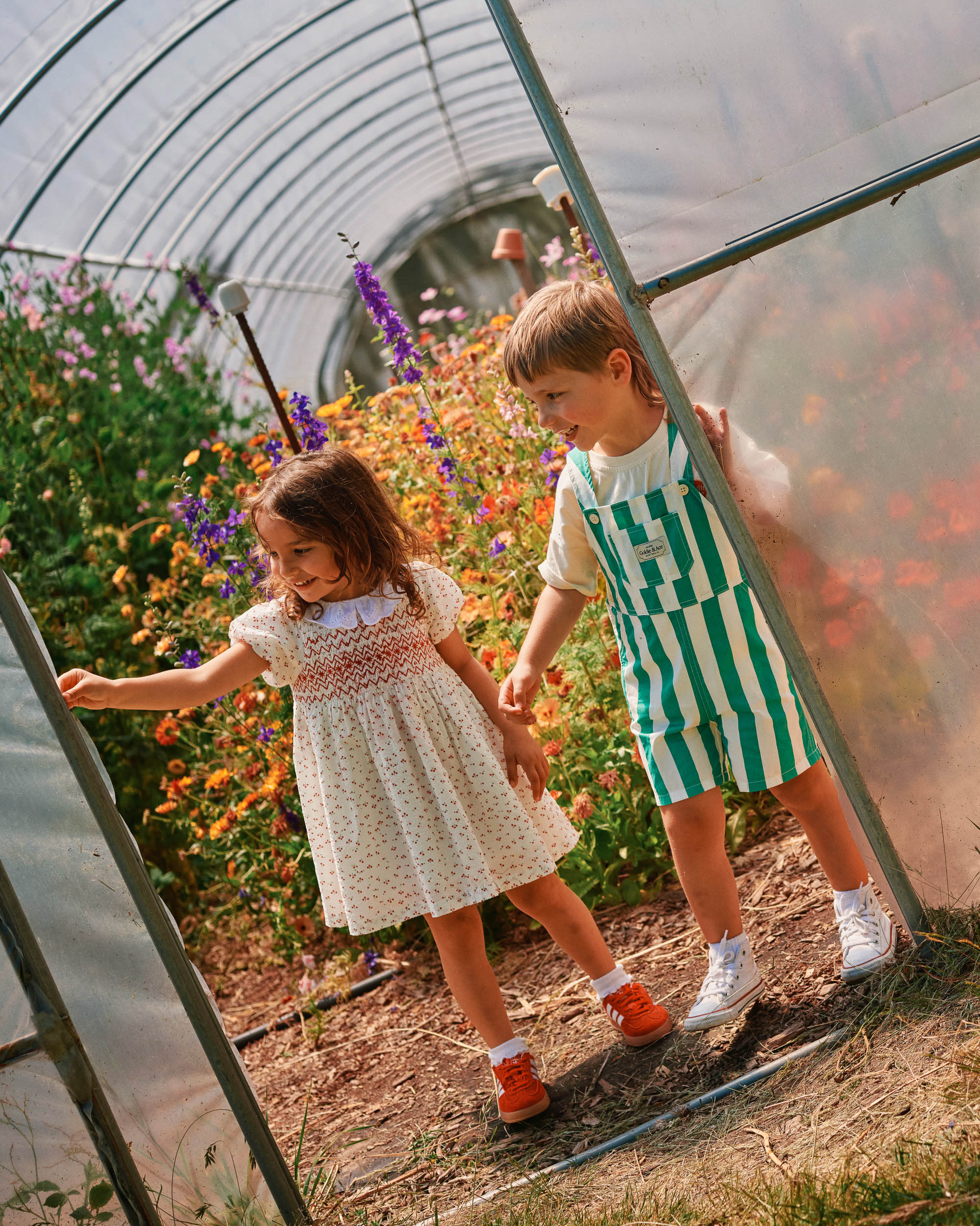 Goldie + Ace - Happy Stripe Button Burton Overalls