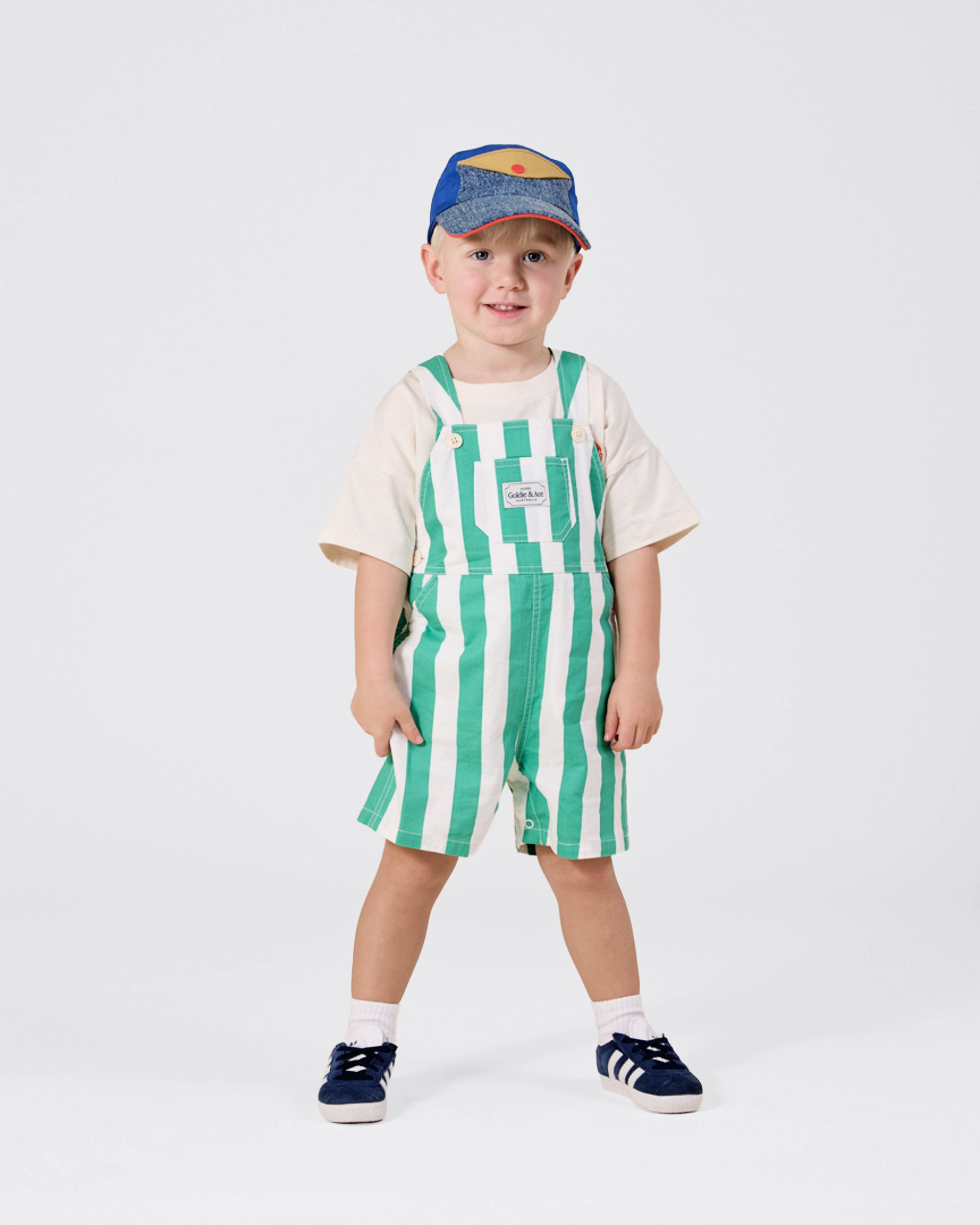 Goldie + Ace - Happy Stripe Button Burton Overalls