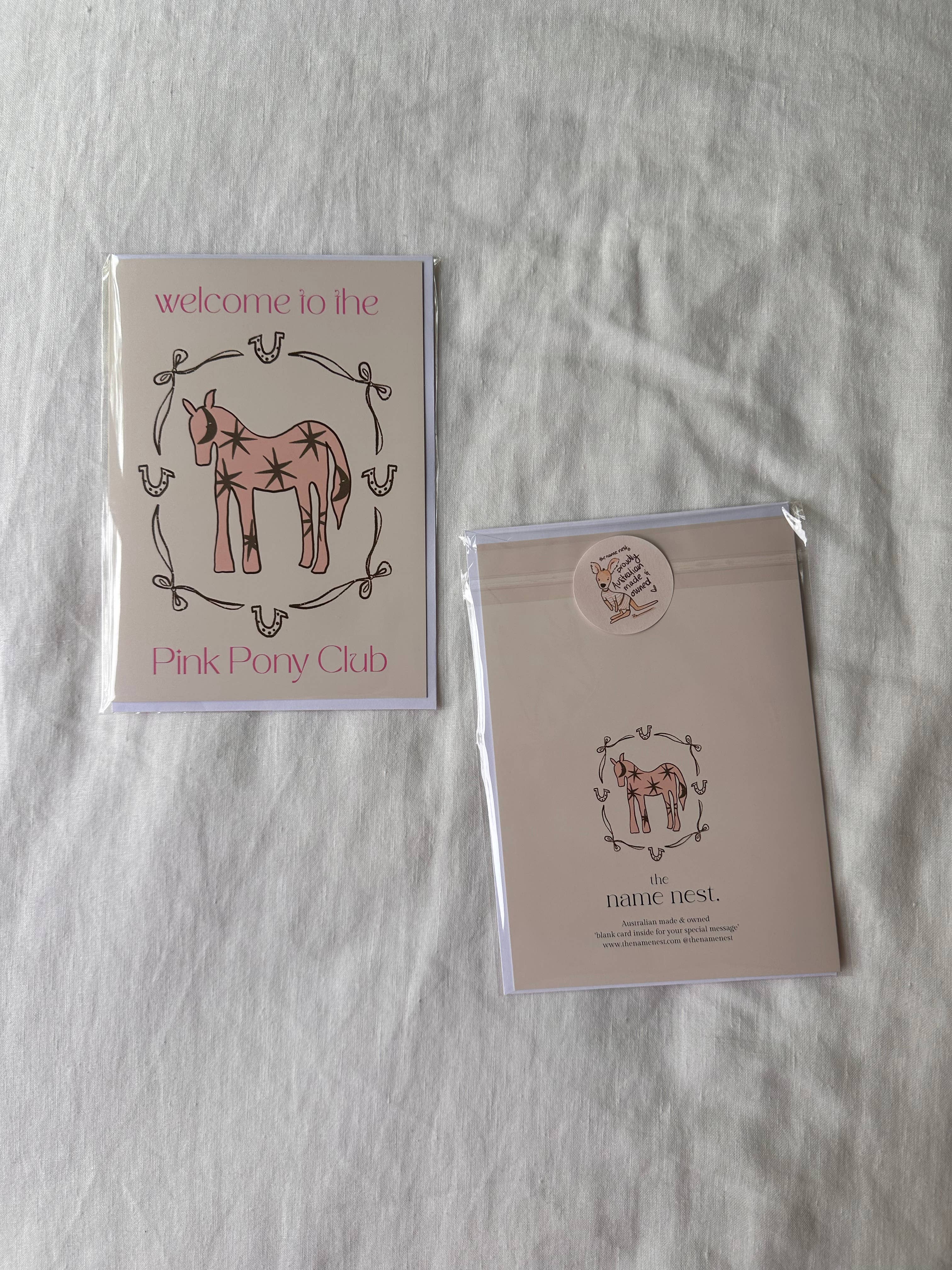 The Name Nest - Welcome to the Pink Pony Club Card