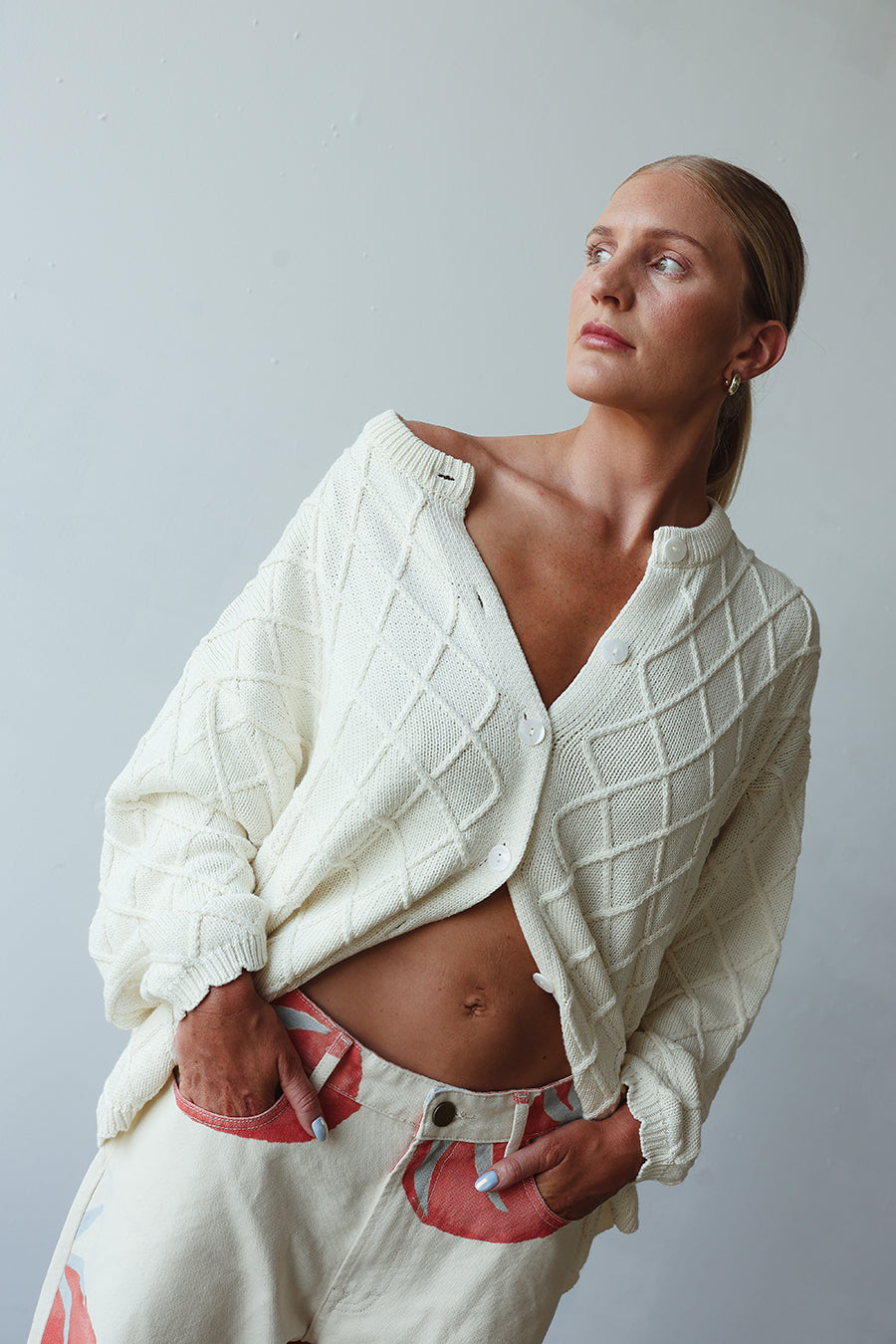 By Billie - Crochet Knit Cardigan Cream