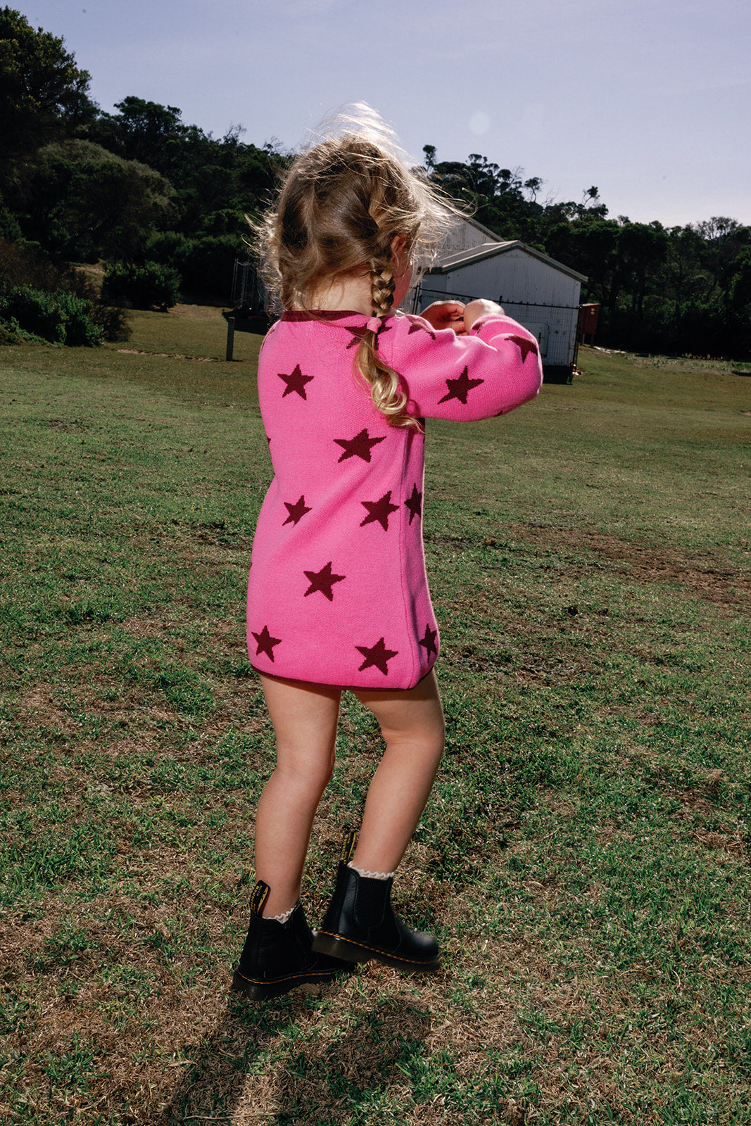 PRE-ORDER Sunday Siblings - Lucky Stars Dress Bright Pink