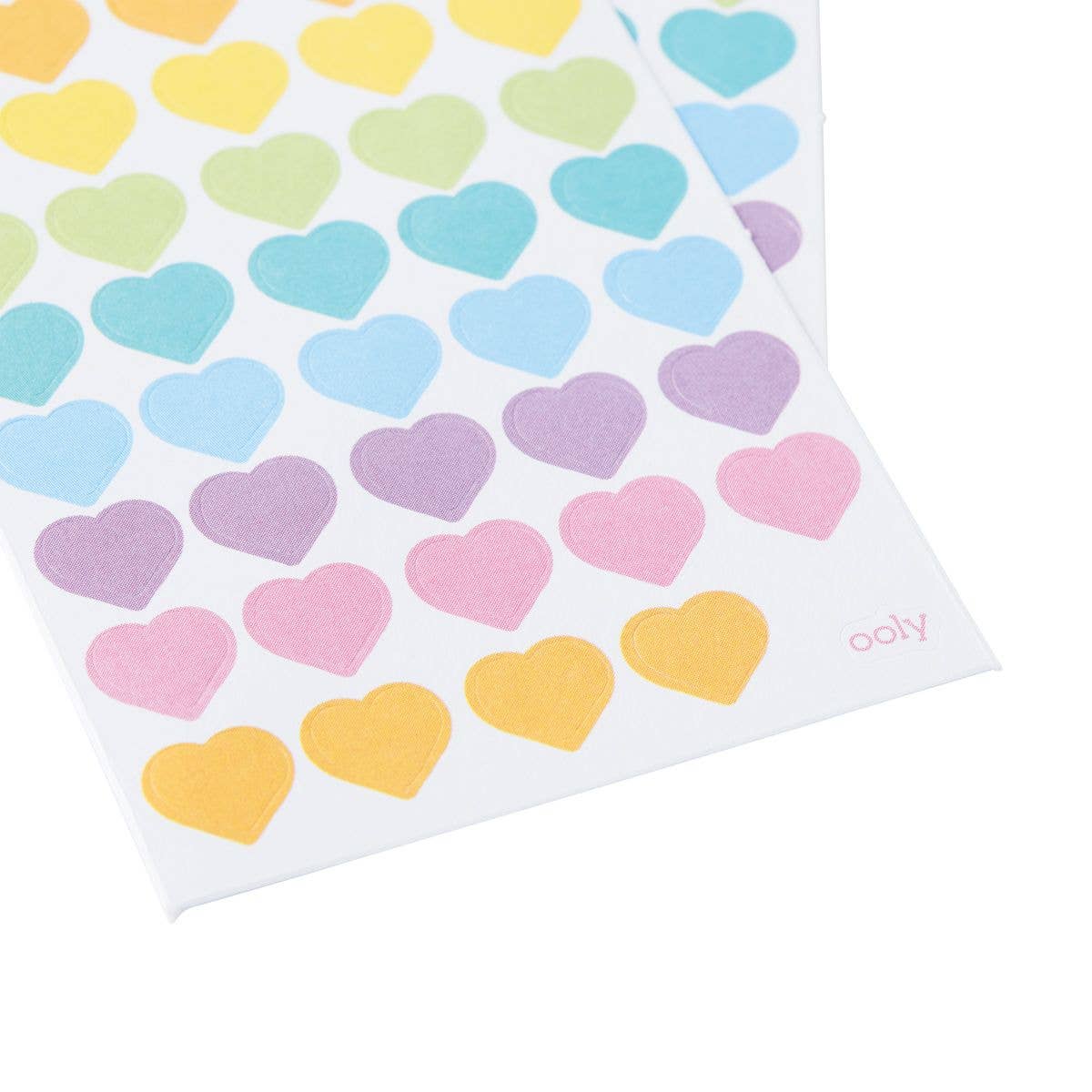 Close up of the OOLY stickiville skinny mini heart stickers.