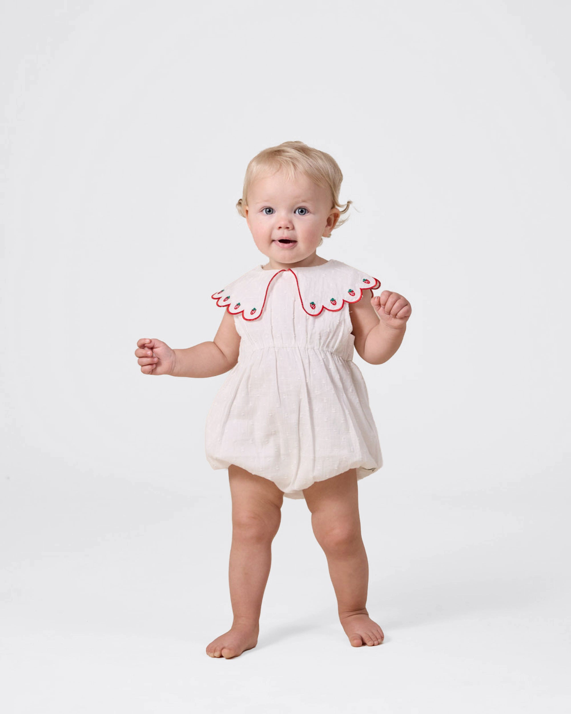 Goldie + Ace - Scallop Collar Strawberry Romper