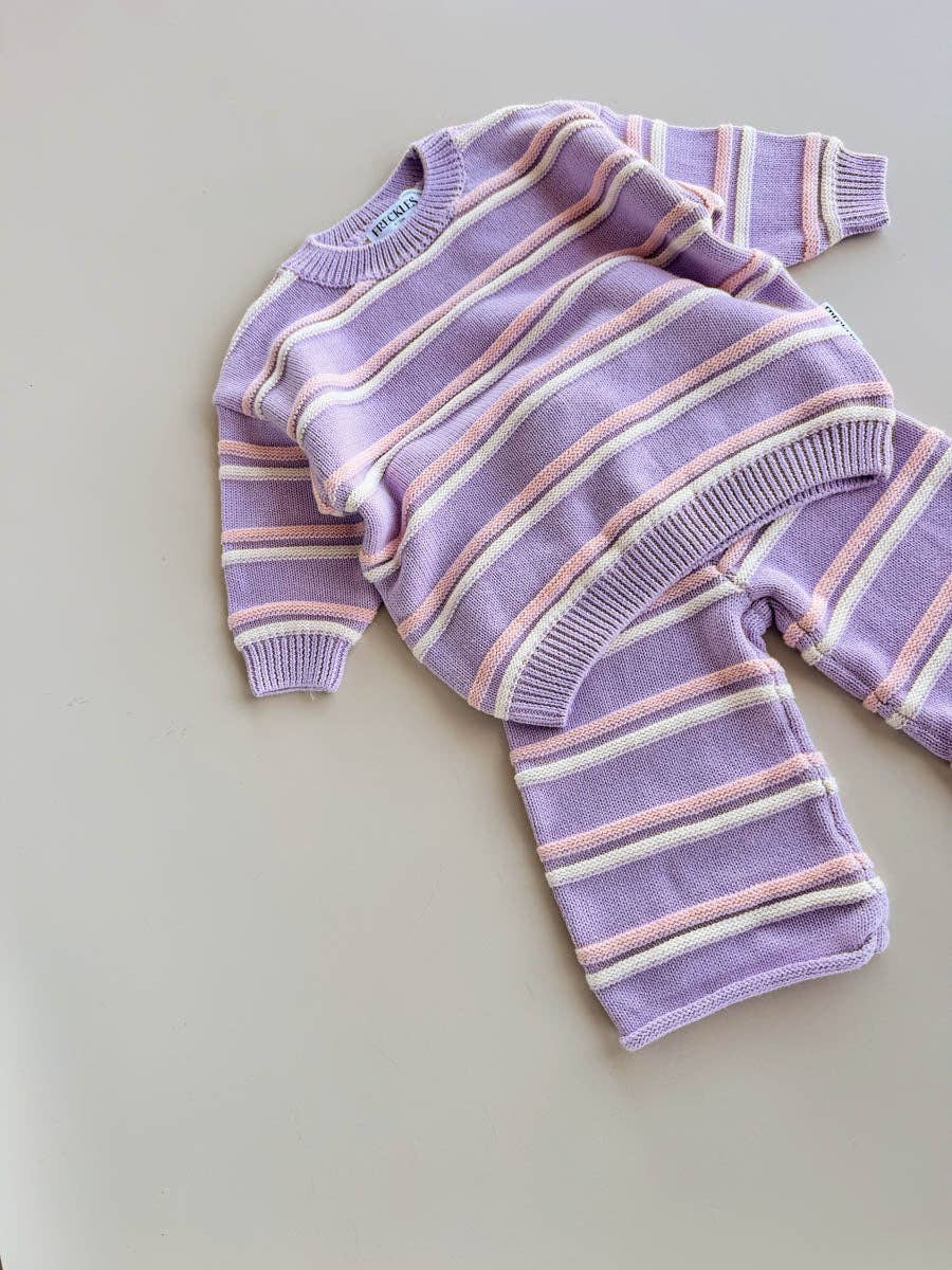 Freckles The Label - Raised Stripe Knit Set Aster/Sweetpea/Snow