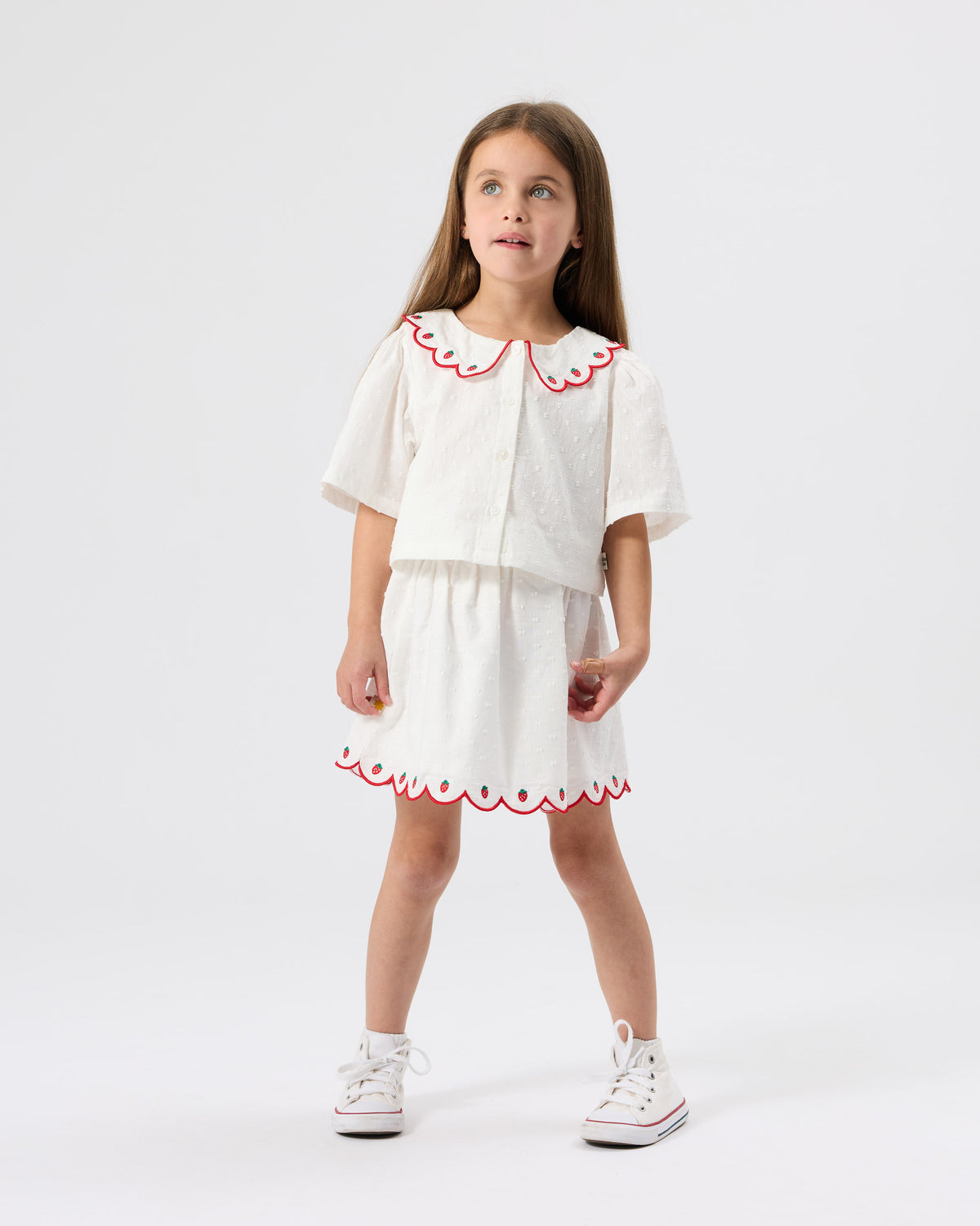 Goldie + Ace - Scallop Collar Strawberry Cropped Blouse