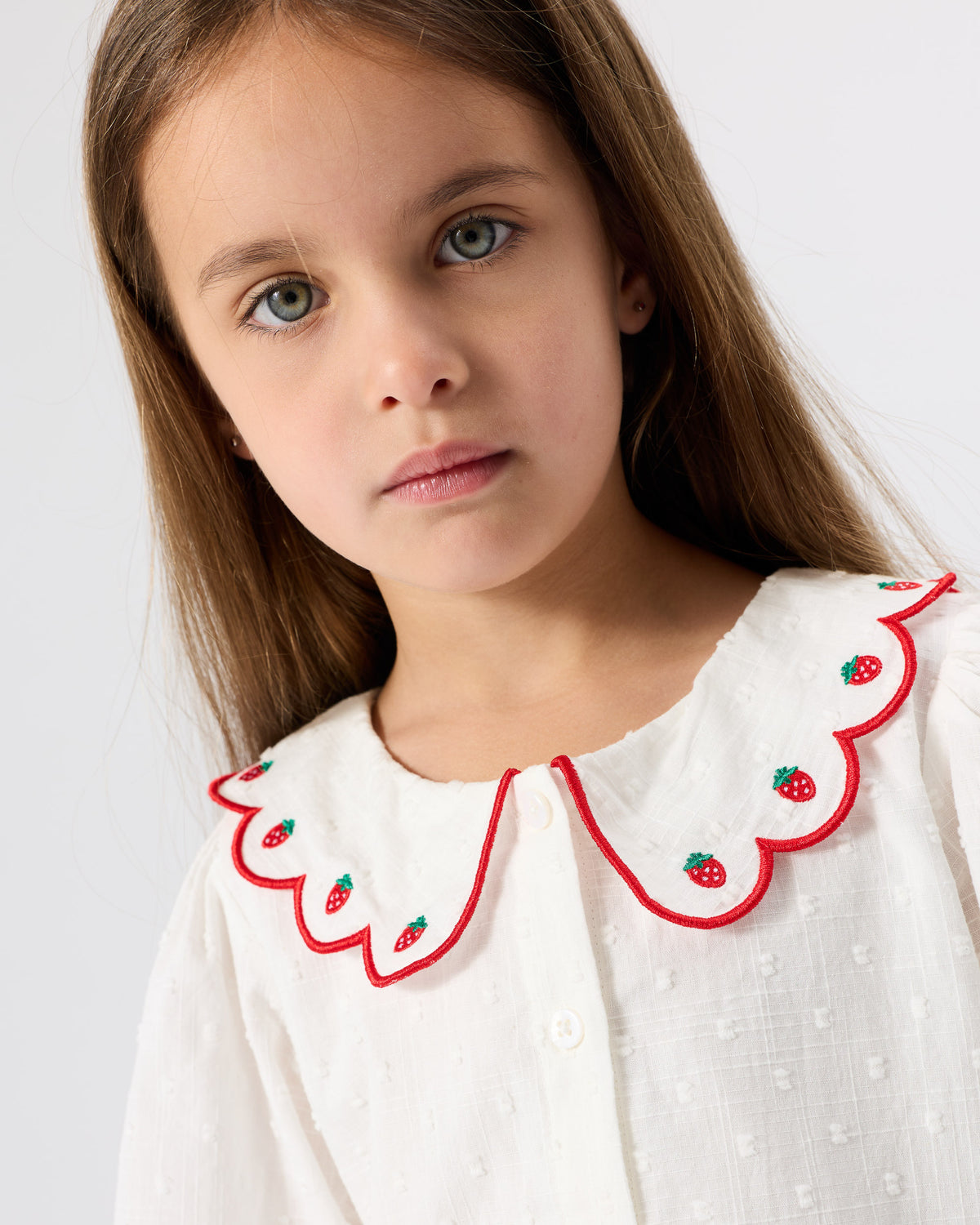 Goldie + Ace - Scallop Collar Strawberry Cropped Blouse